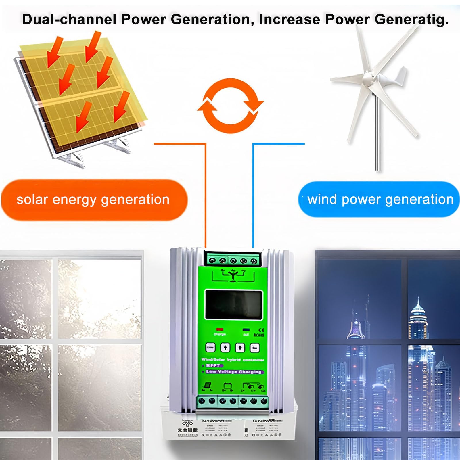 Sistemas di Energia Eolica Solare Ibrida, Regolatore di Carica Mppt, Regolatore di Carica Eolica Solare Ibrida 12 V/24 V/48 V per Turbine Eoliche E Pannelli Solari,24V-300W