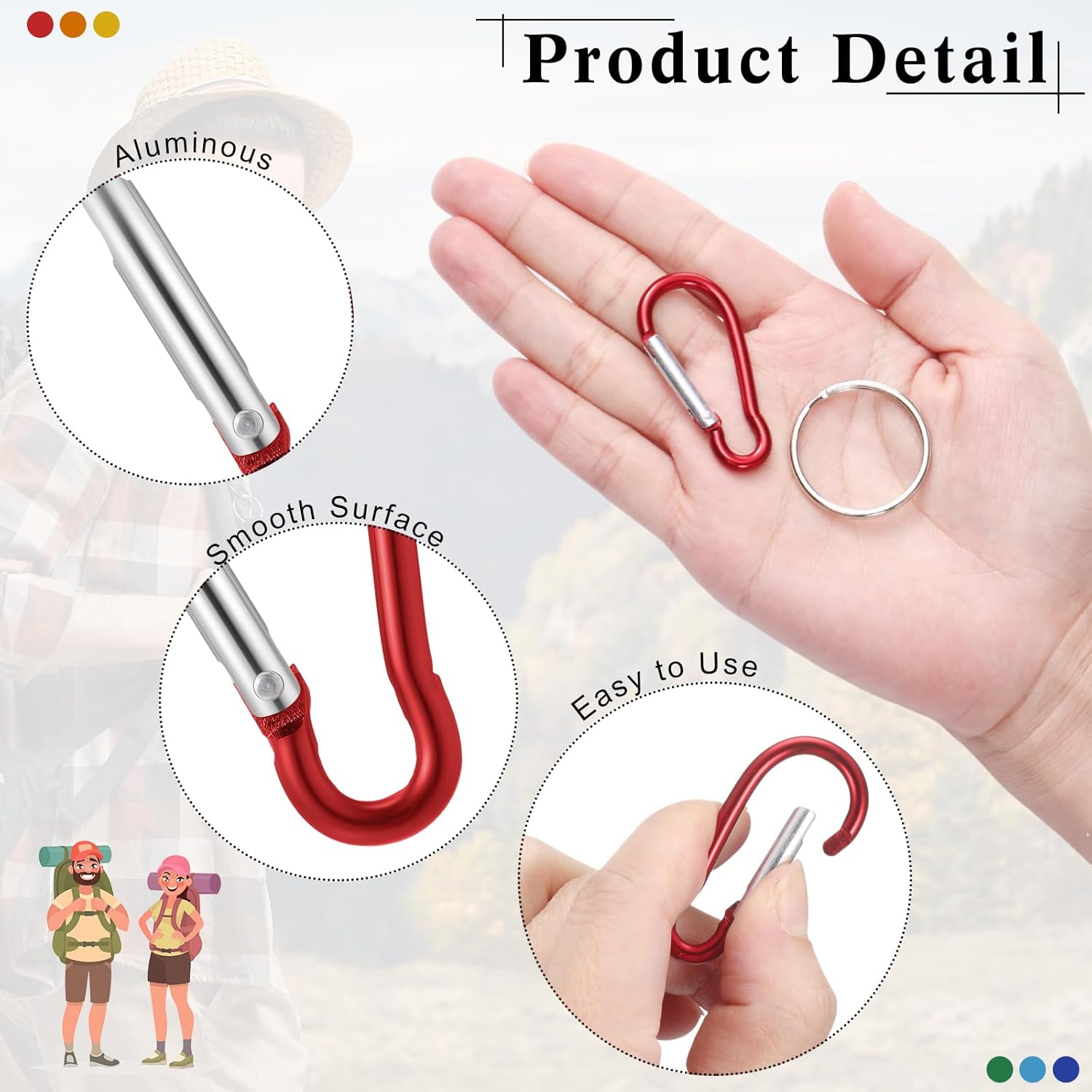 Yaocom 200 Pcs 1.8" Bulk 100 Aluminum Clip Keychains with 100 Keyrings Metal Mini Spring Snap Hooks for Camping Hiking Traveling Outdoor Activities