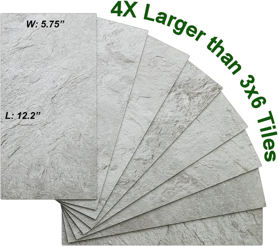 AULIGET 20-Piece Light Slate Peel and Stick Backsplash Wall Tiles, 6" x 12" PVC Faux Stone Stick on Tiles for Backsplash Kitchen, Bathroom, Laundry Room, Camper, Fireplace