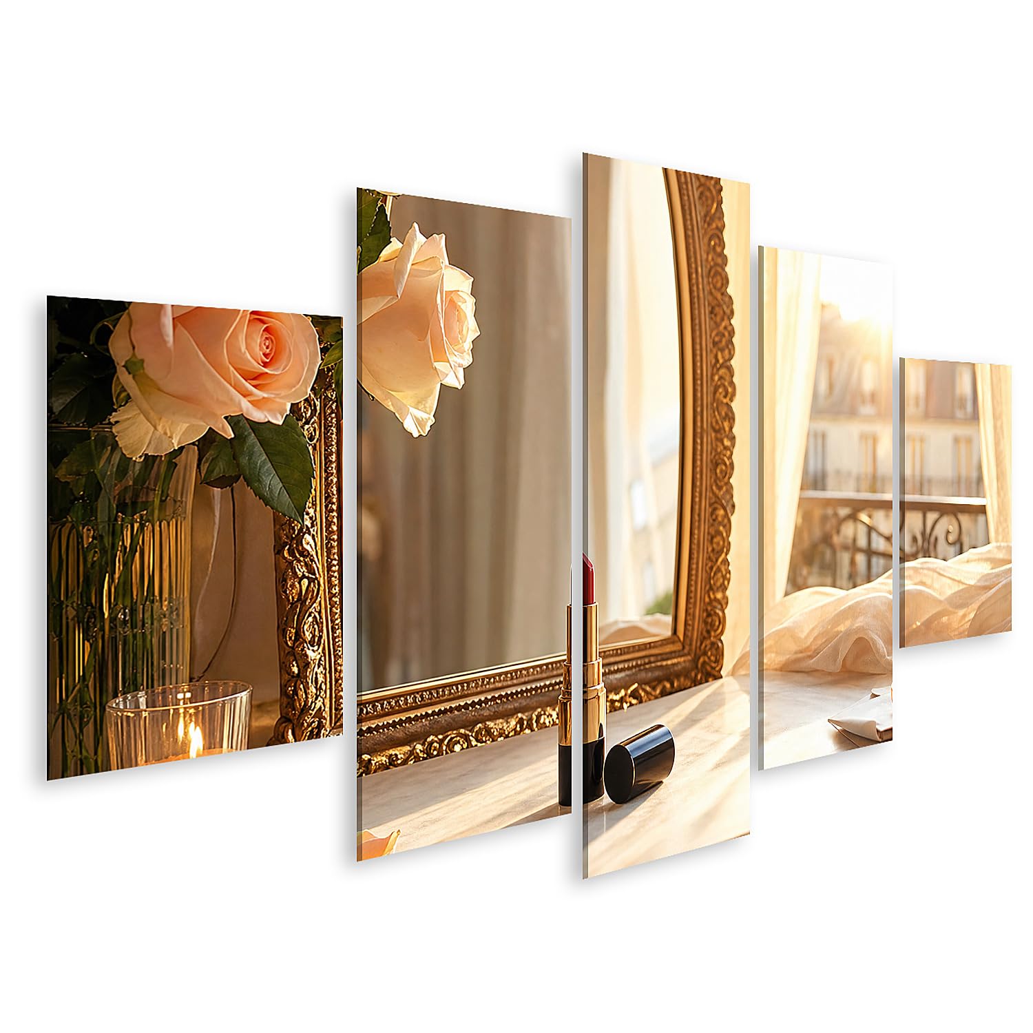 islandburner Bild auf Leinwand Romantische Eleganz Lippenstift Deko Wohnzimmer Für Stilbewusste - 5-teilig