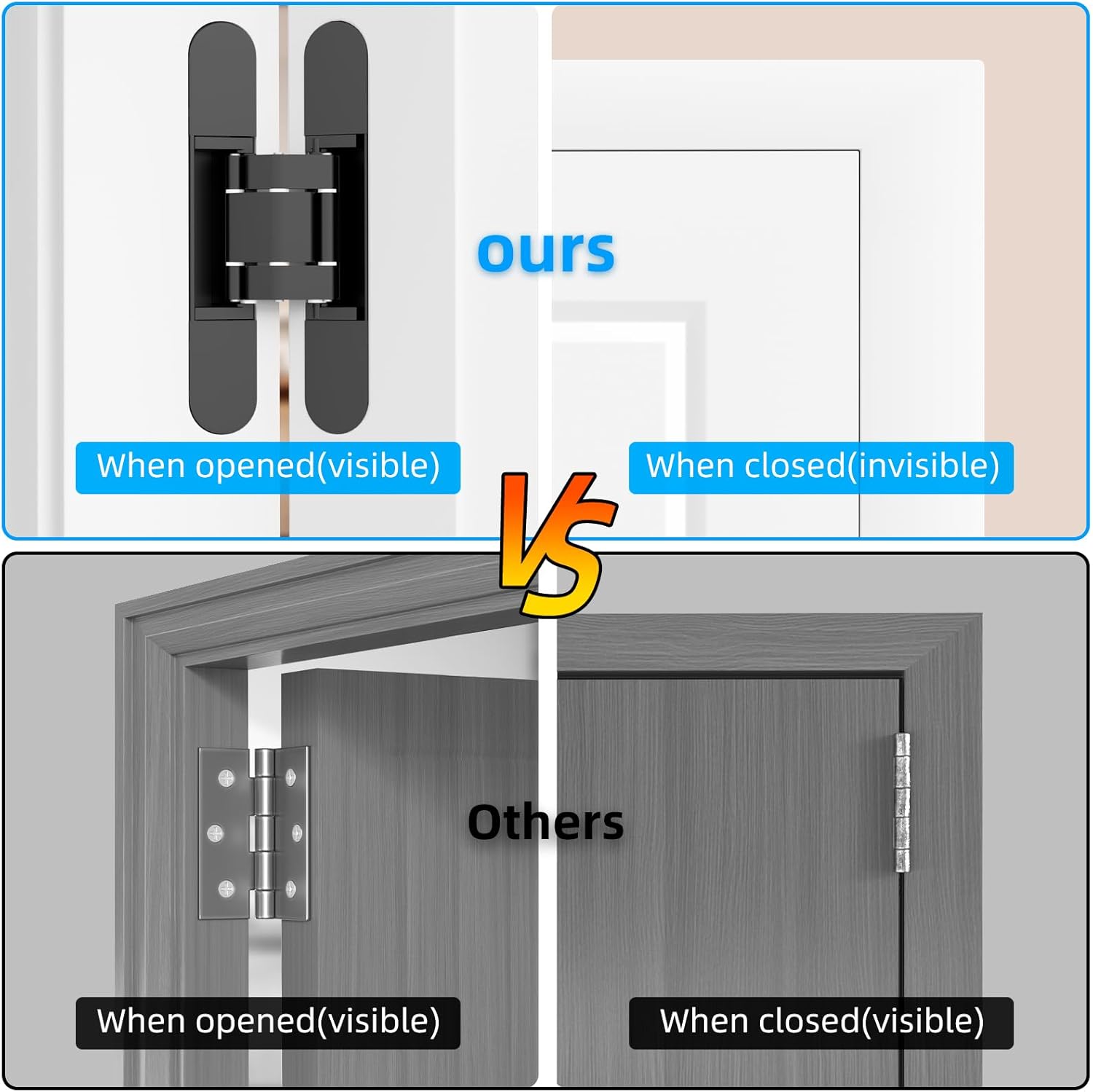 Hidden Door Hinge, 2 Pack Hidden Hinges, 6inch Concealed Hinges for Secret Door 3 Way Adjustable Hidden Door Hinges 180 Degree Silent Hidden Hinge for Doors 6 x 2.5 x 1 Black