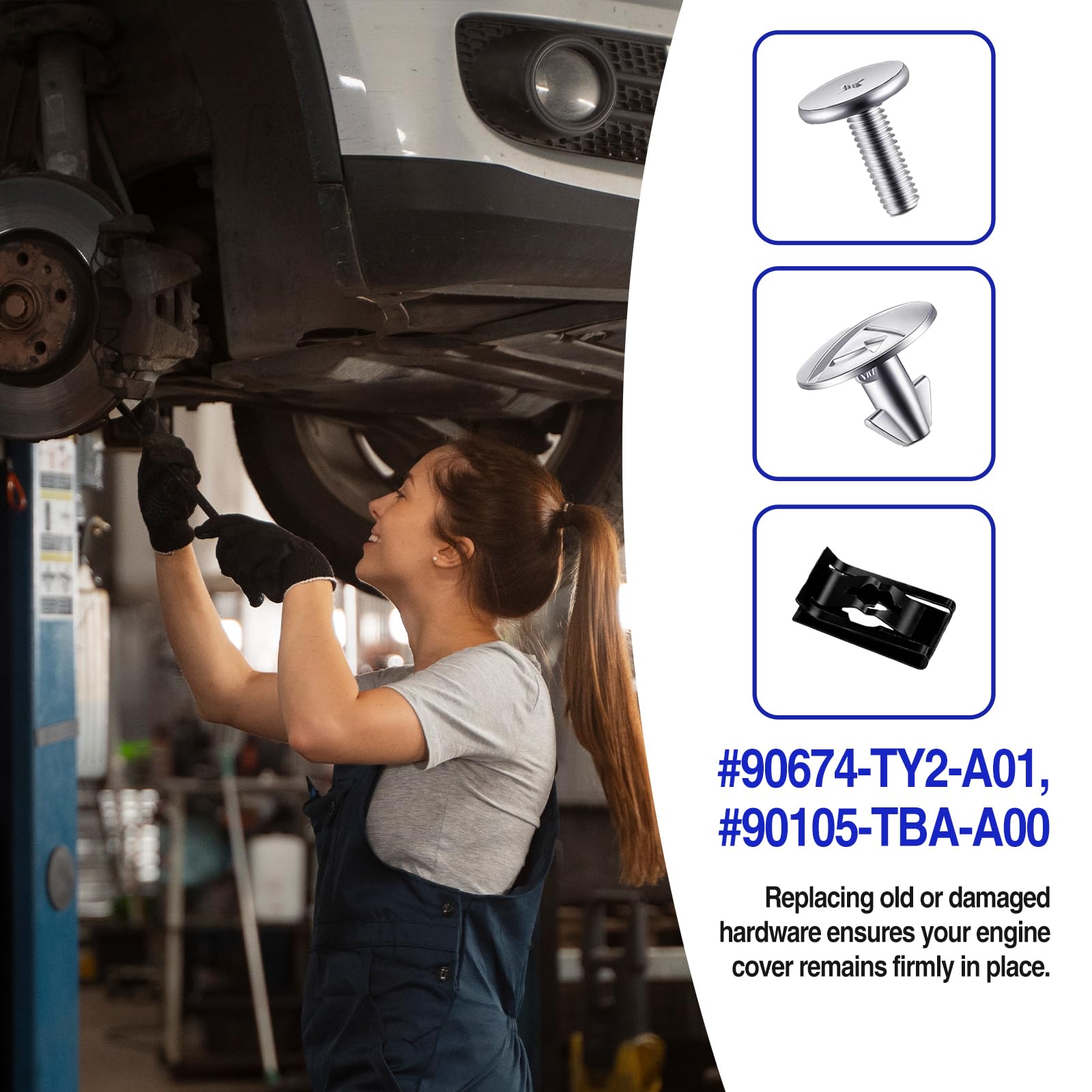 14PCS Engine Splash Shield Hardware Kit – Under Engine Cover Bolts & Clips for Skid Plate & Oil Pan Protection – Replaces 90105-TBA-A00, 90674-TY2-A01