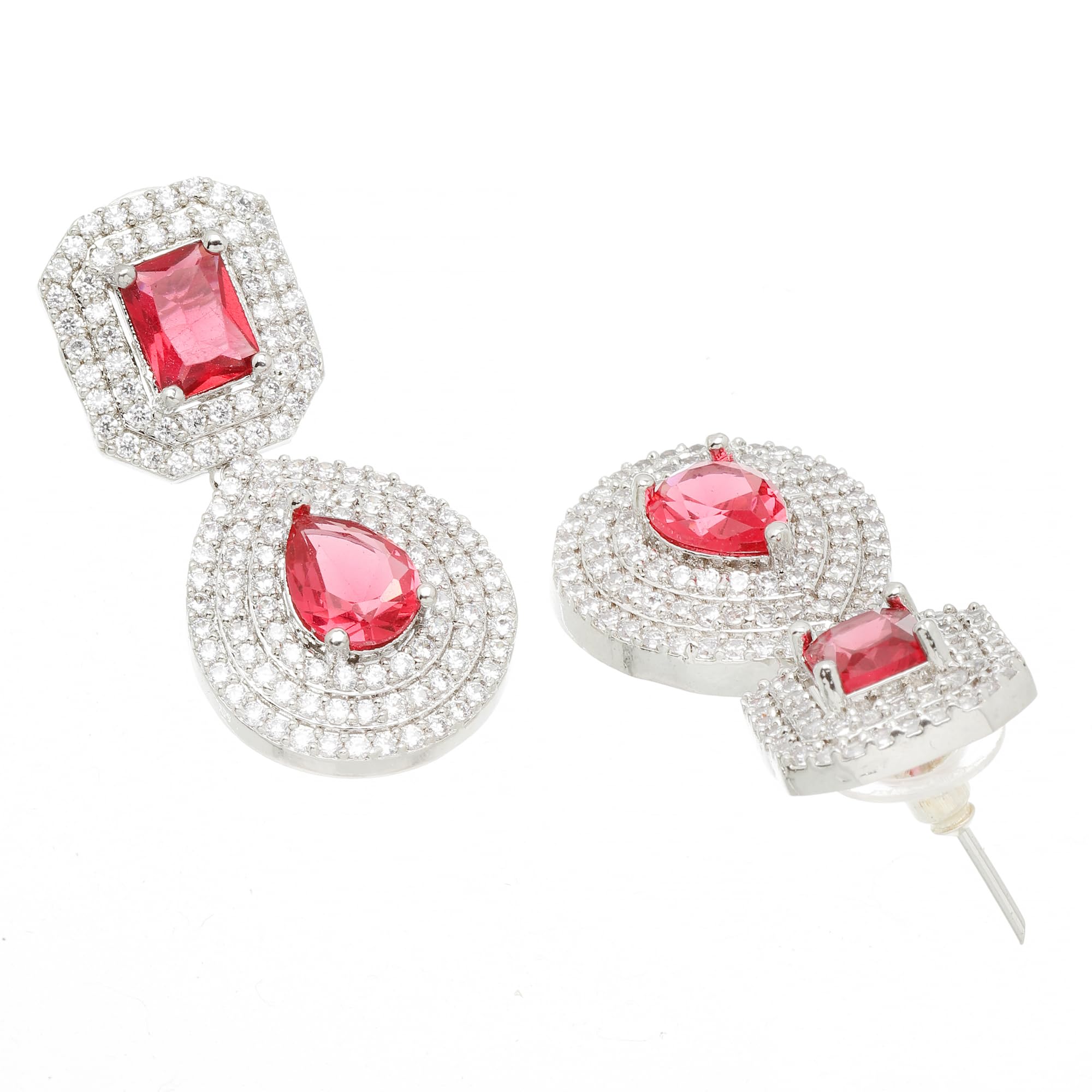 Rhodium-Plated American Diamond Drop Earrings