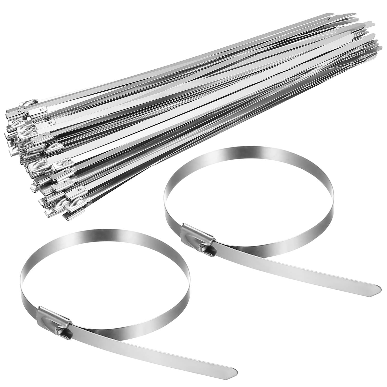 100 Pcs 304 Stainless Steel Cable Ties, 4.6 x 200mm Metal Cable Ties Heavy Duty Zip Tiess, Metal Tie Wraps with Steel Ball Stopper for Indoor Outdoor Fence Exhaust Wrapping Binding Requirements