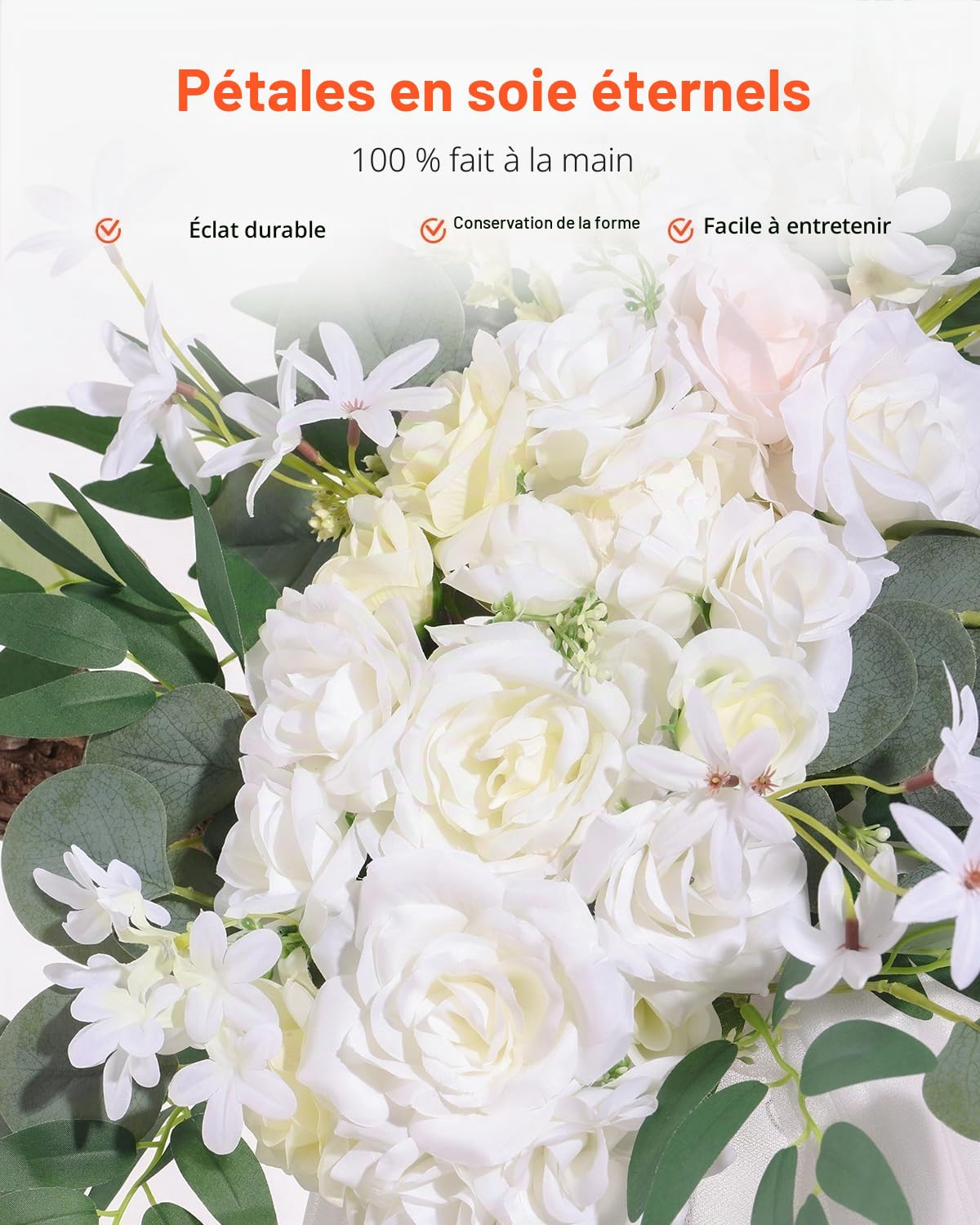 VEVOR Kit Fleurs Artificielles pour Arche de Mariage avec 2 Bouquets de Fleurs, 1 Rideau Translucide, pour Décoration de Célébrations de Cérémonie, de Toile de Fond de Réception, Événements, Blanc
