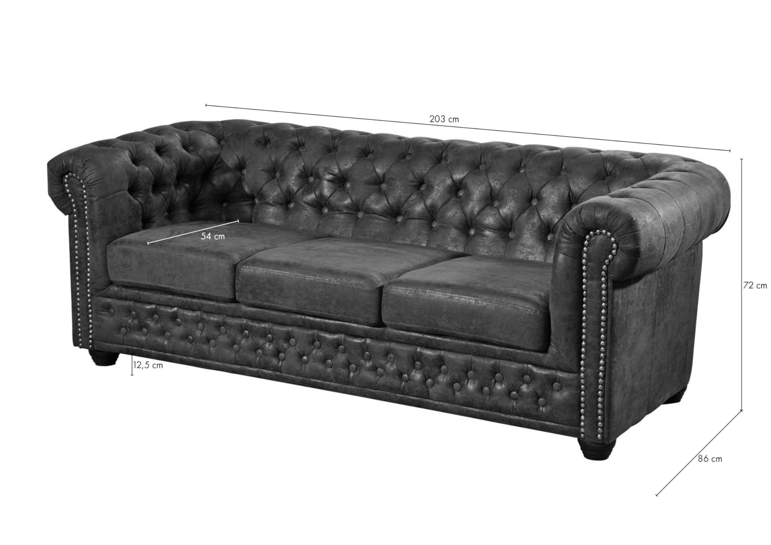 MASSIVMOEBEL24.DE Oxford Divano Chesterfield - Stoffa/Marrone - Stile Coloniale 203x86x72