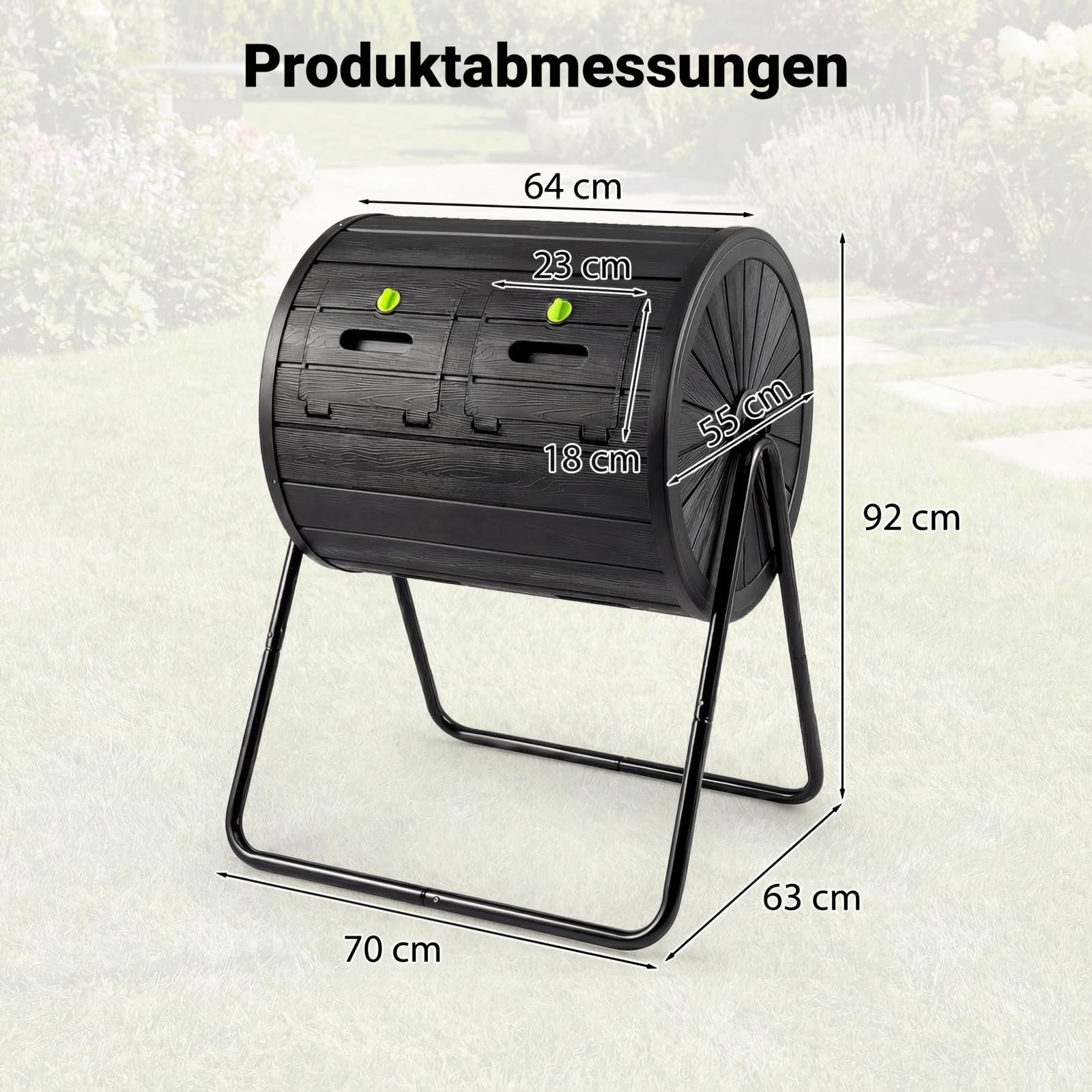 HOMASIS 142L Compostiera da Giardino, Compostiera Girevole a 360° in PP con Lame di Miscelazione, per Compostaggio Rifiuti Organici, Efficiente in 4-6 Settimane, Attrezzi da Giardinaggio (Nero)