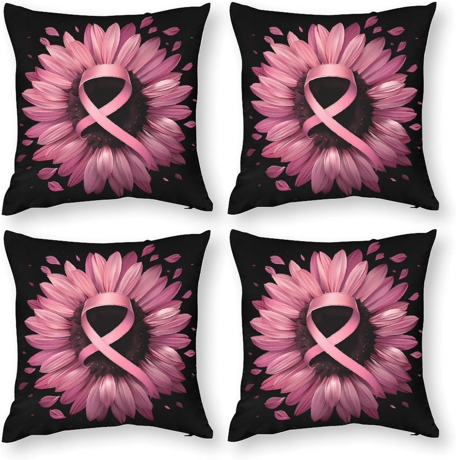 Cancer Ribbon Sunflower Printed Throw Pillow Case 4 Pcs Soft Pillowcases Pillows Covers Sofa Bed Decor 12/14/16/17/18/20/22/24/32 Inches