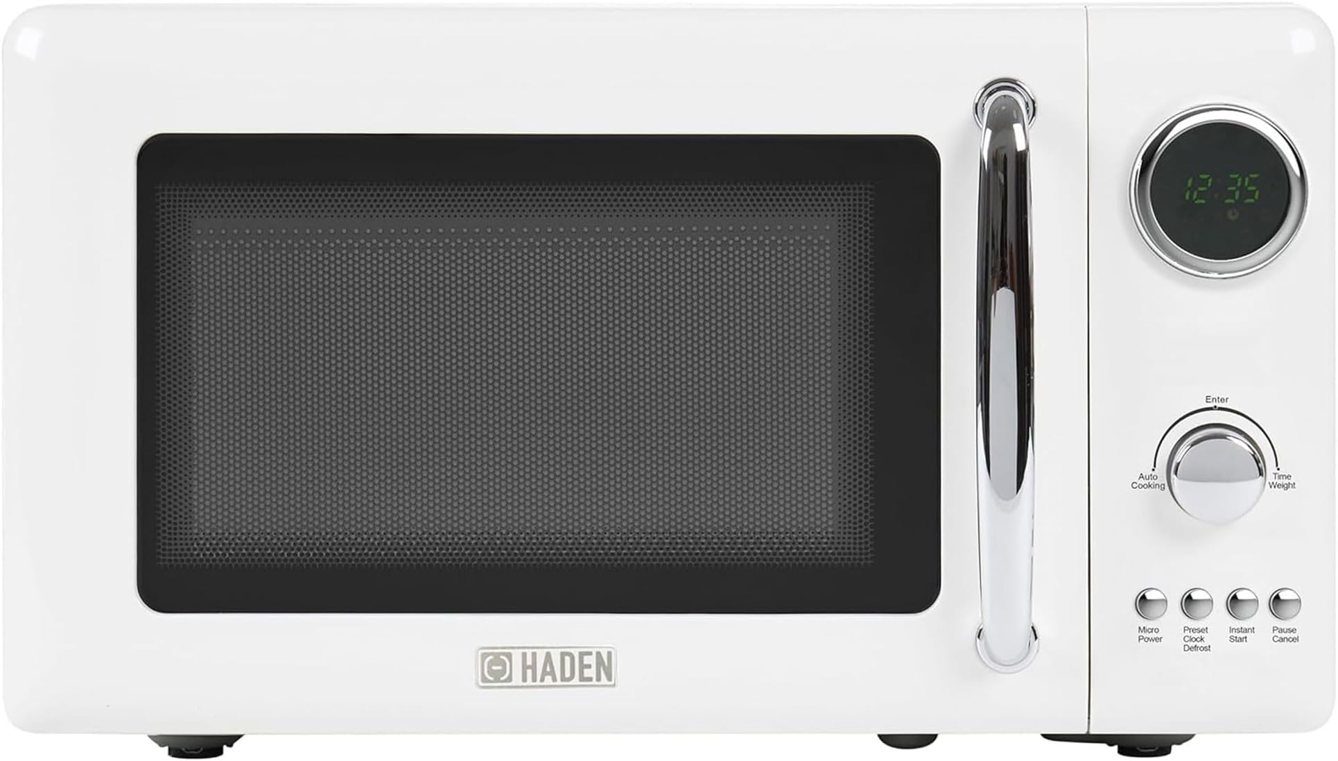 700 Watt 0.7 Cubic Foot Microwave Oven with Digital Controls, Defrost, and Instant Start Countertop Small Appliance, Ivory/Chrome