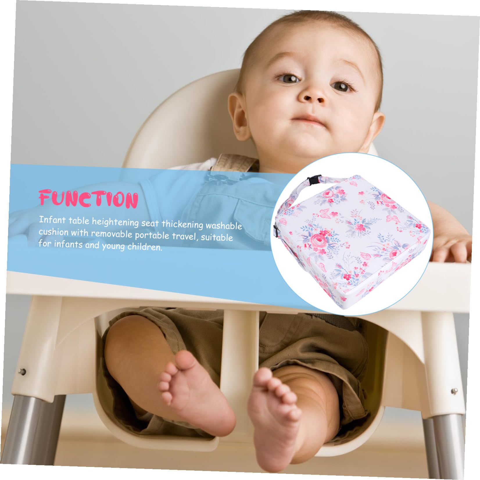 Kinder Stuhlhöhenkissen 1 Stück Weiß mit Gurt, Abnehmbar