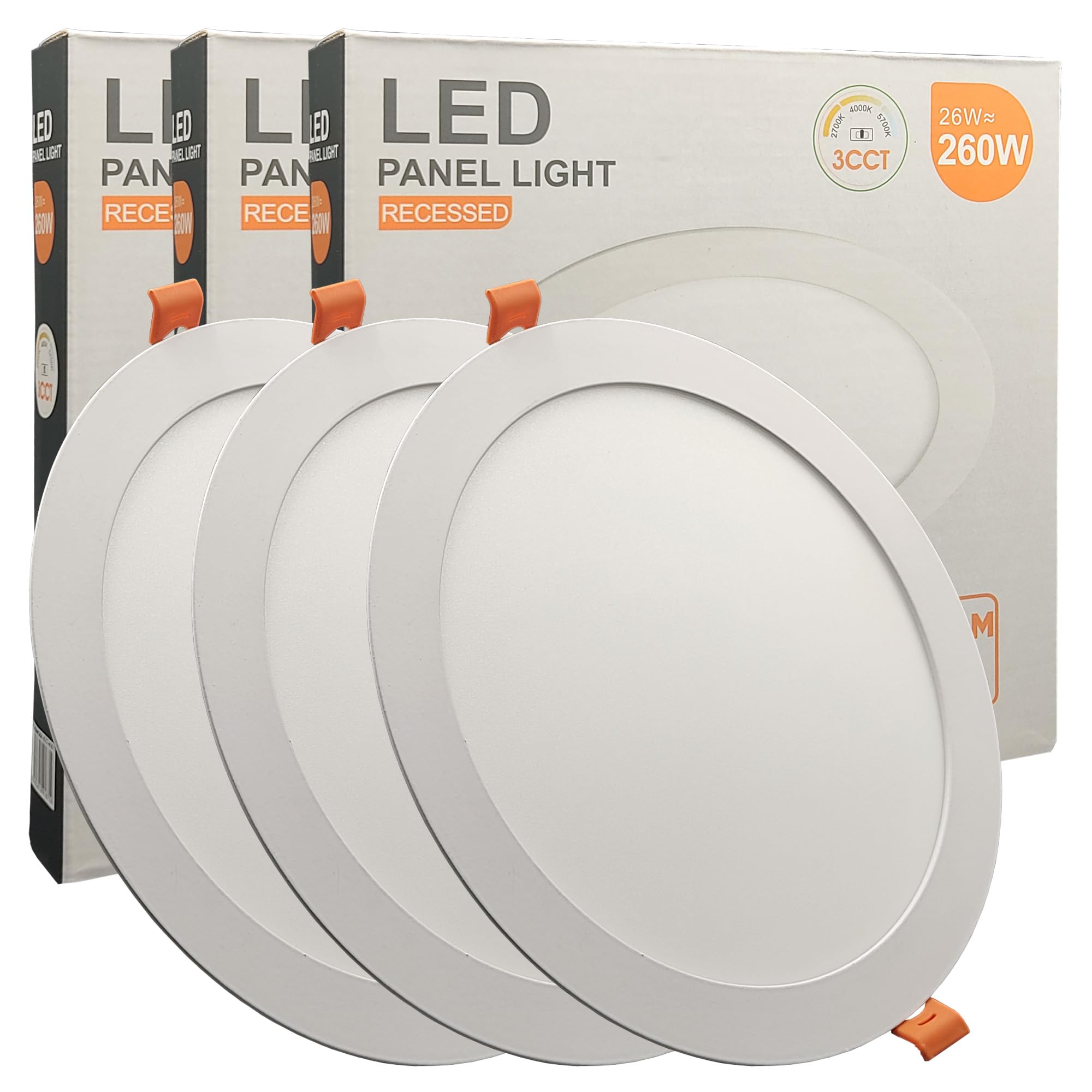 FactorLED Confezione x3 Downlight LED da soffitto da incasso circolare Slim 24 cm 26 W (260 W), pannello rotondo da incasso, piastra extra sottile, luce selezionabile 2700 K-4000 K-5700 K (CCT) (3,
