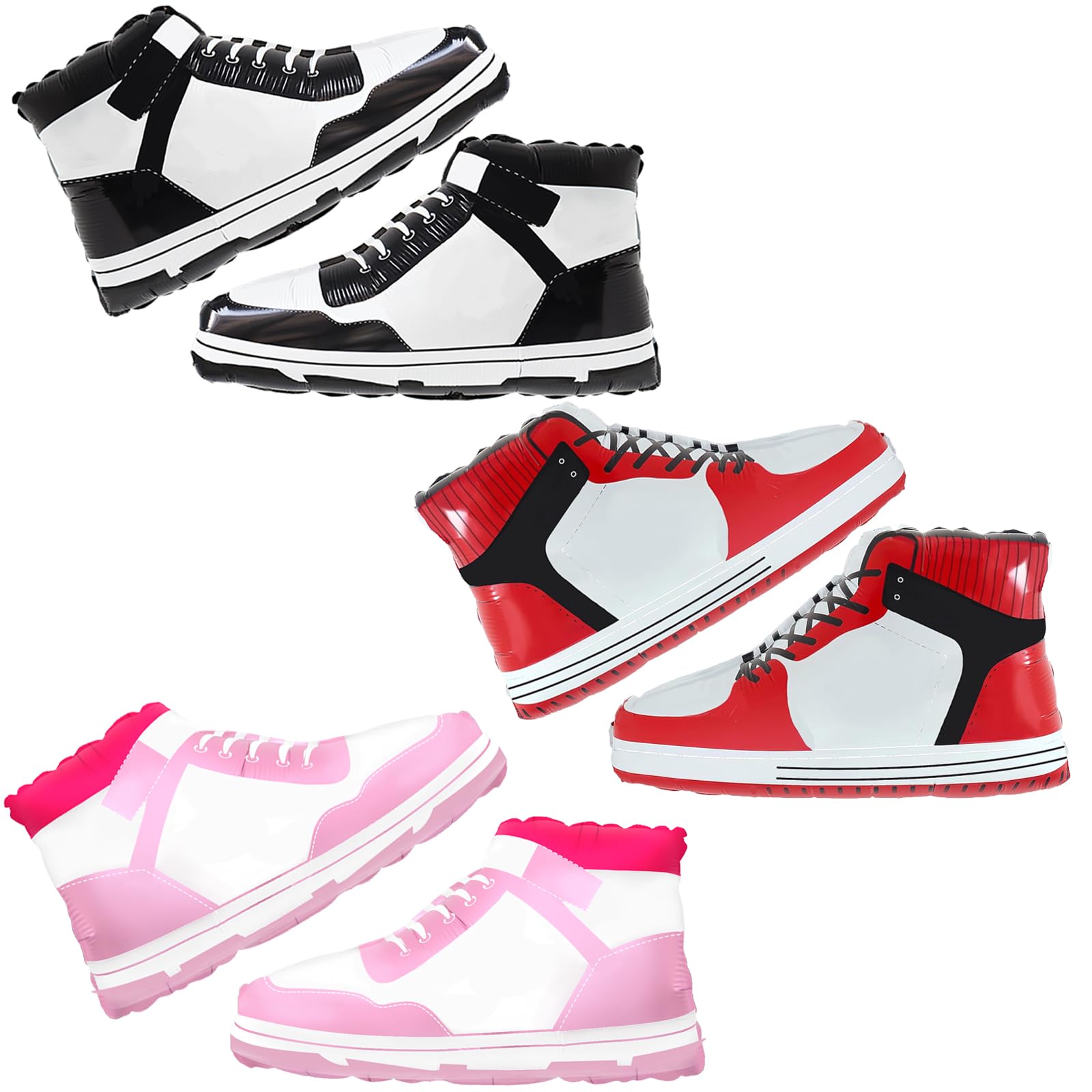 6pcs sneaker balloons for basketball sports theme birthday party decorations.2 black 2pink 2red AJ shoes balloons party supplies