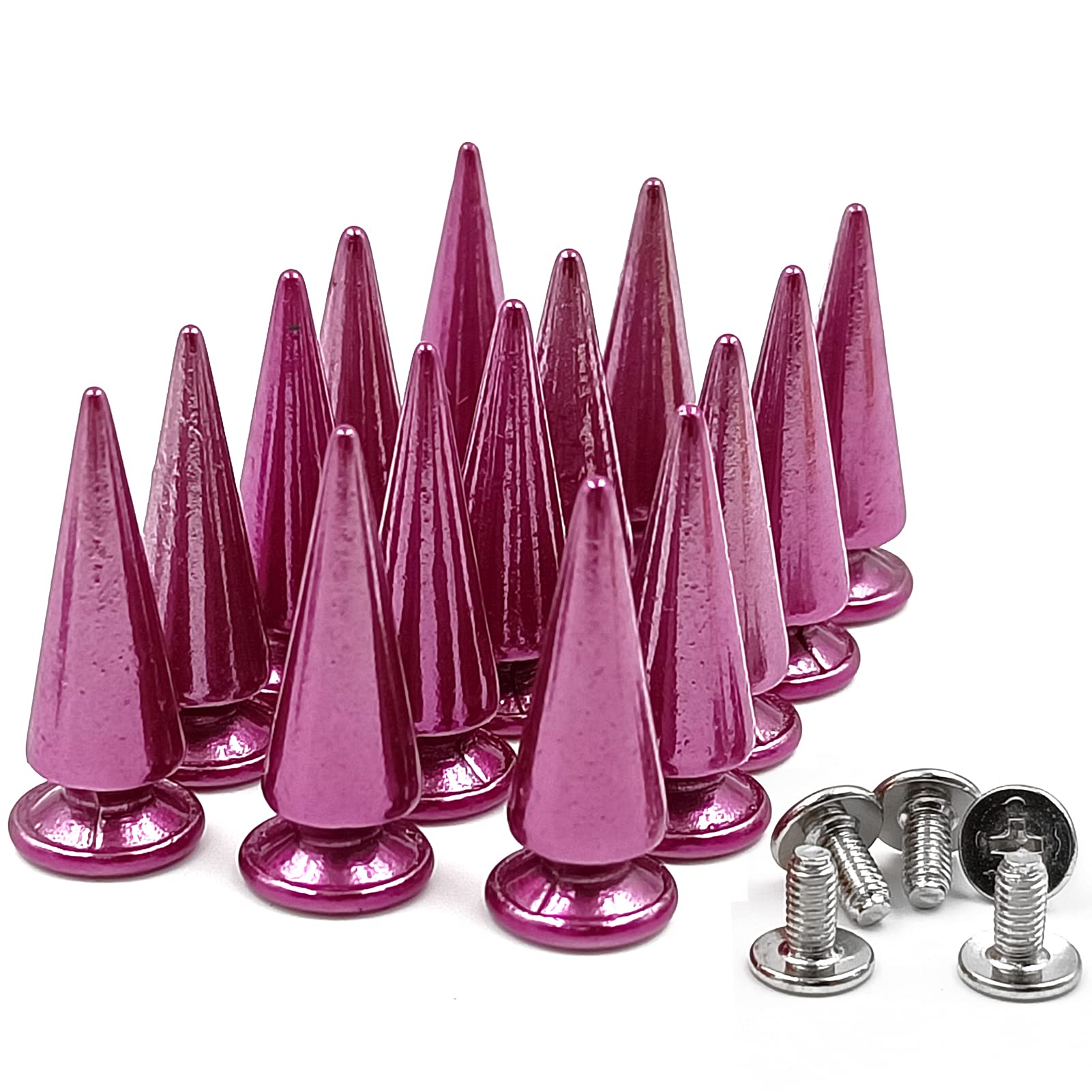 ACTENLY 10 Sets 26MM Metallic Spikes and Studs Metal Bullet Cone Spikes Screw Back Large Punk Studs and Spikes for Clothing Shoes Leather Belts Bags Accessories 0.39 x 1.02inch (Purple)