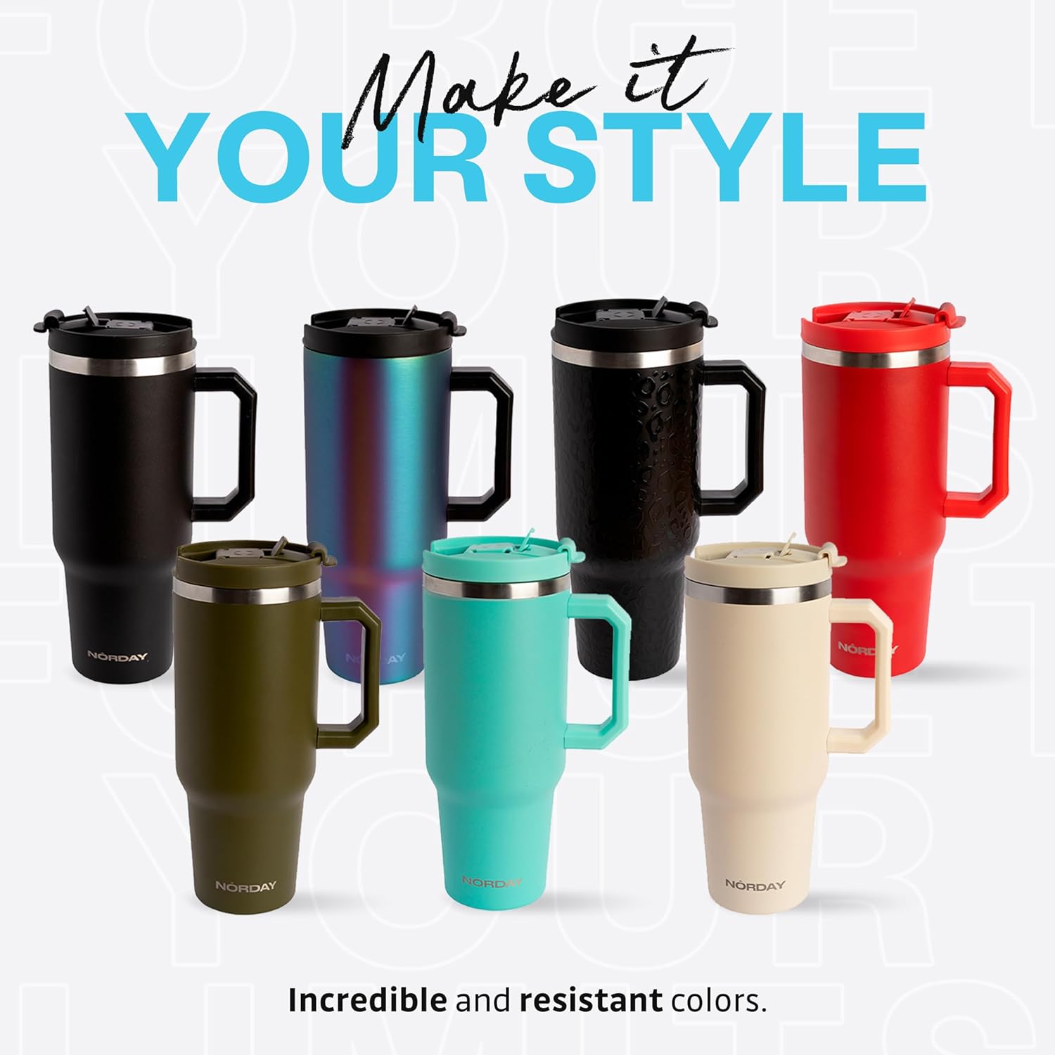 NORDAY | Tumbler with Lid and Straw - 40 oz Tumbler with Handle | Stainless Steel Insulated Water Bottle | Travel Thermos