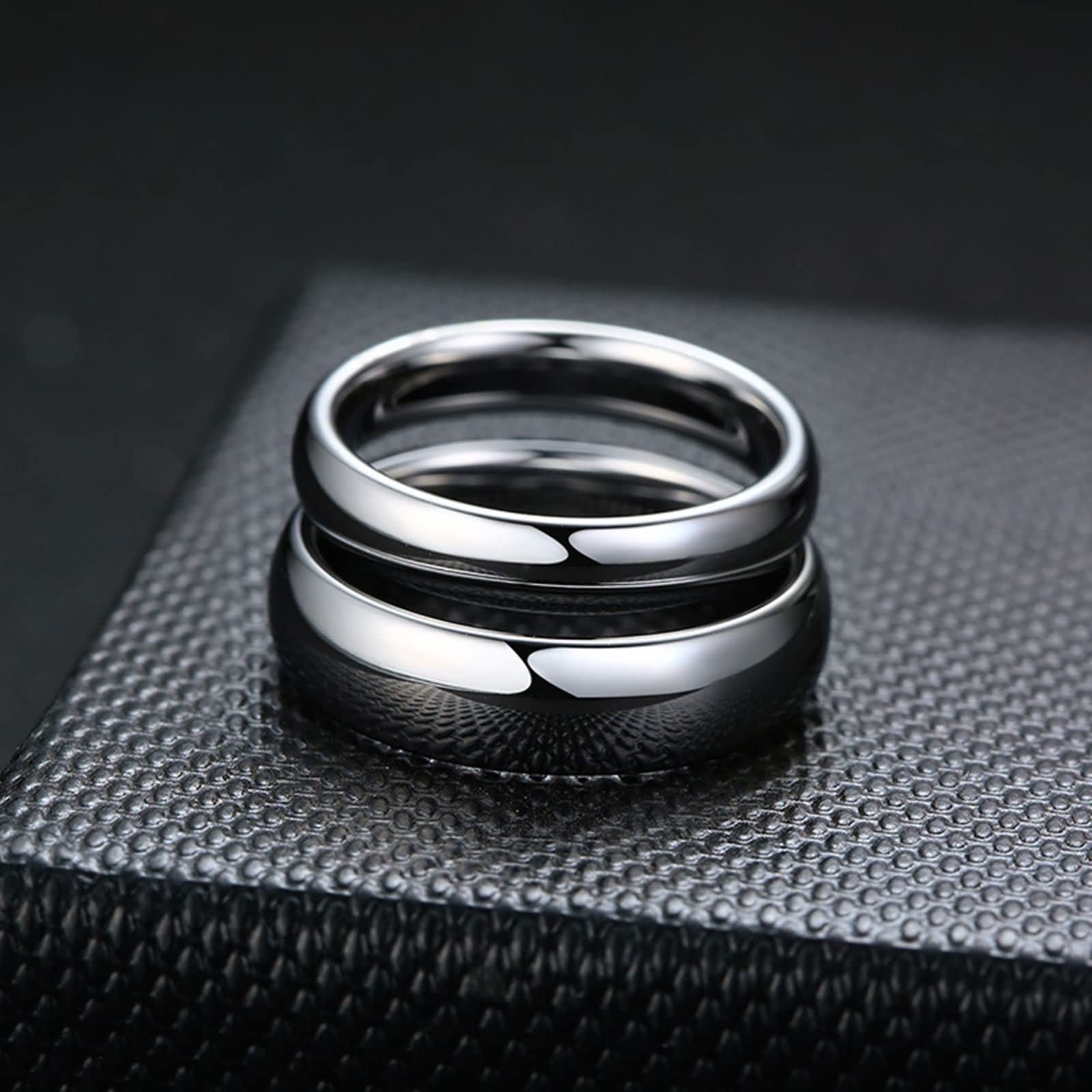 Gravur Ehering,Verlobungsringe Paar Wolfram 4/6MM Silberring mit Rund Poliert Ring Paar