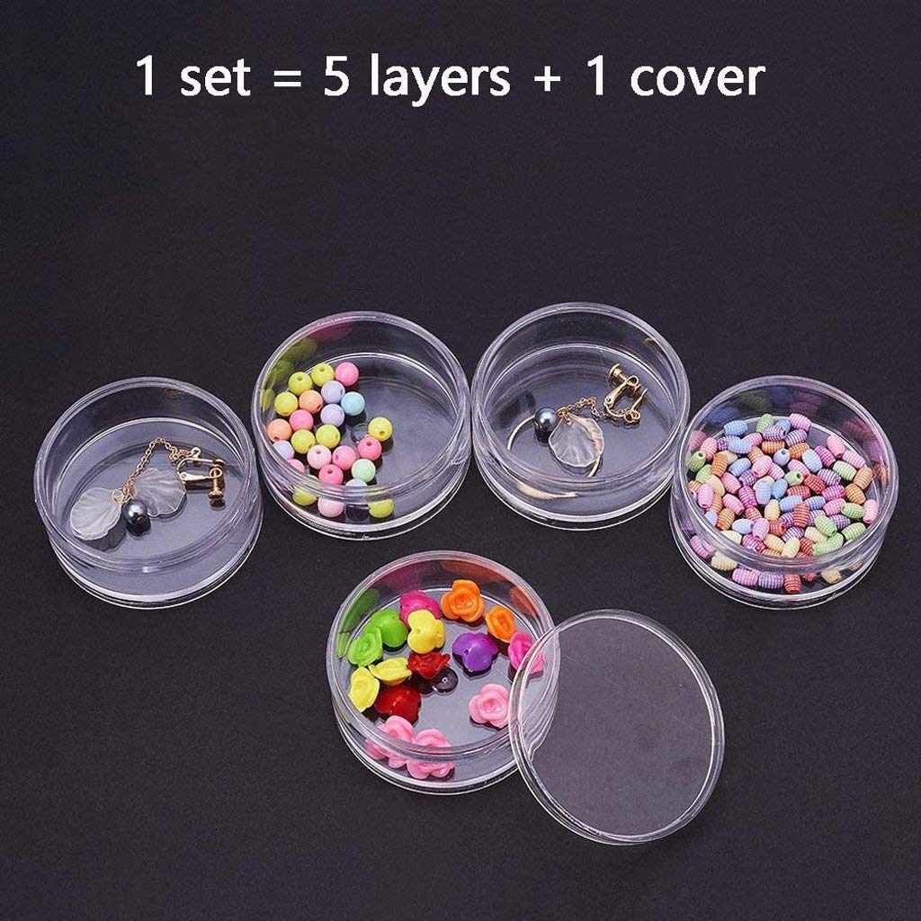 Barattoli rotondi in plastica trasparente con 5 scomparti – Contenitore per accessori per artigianato, gioielli, perline, cucito, pillole