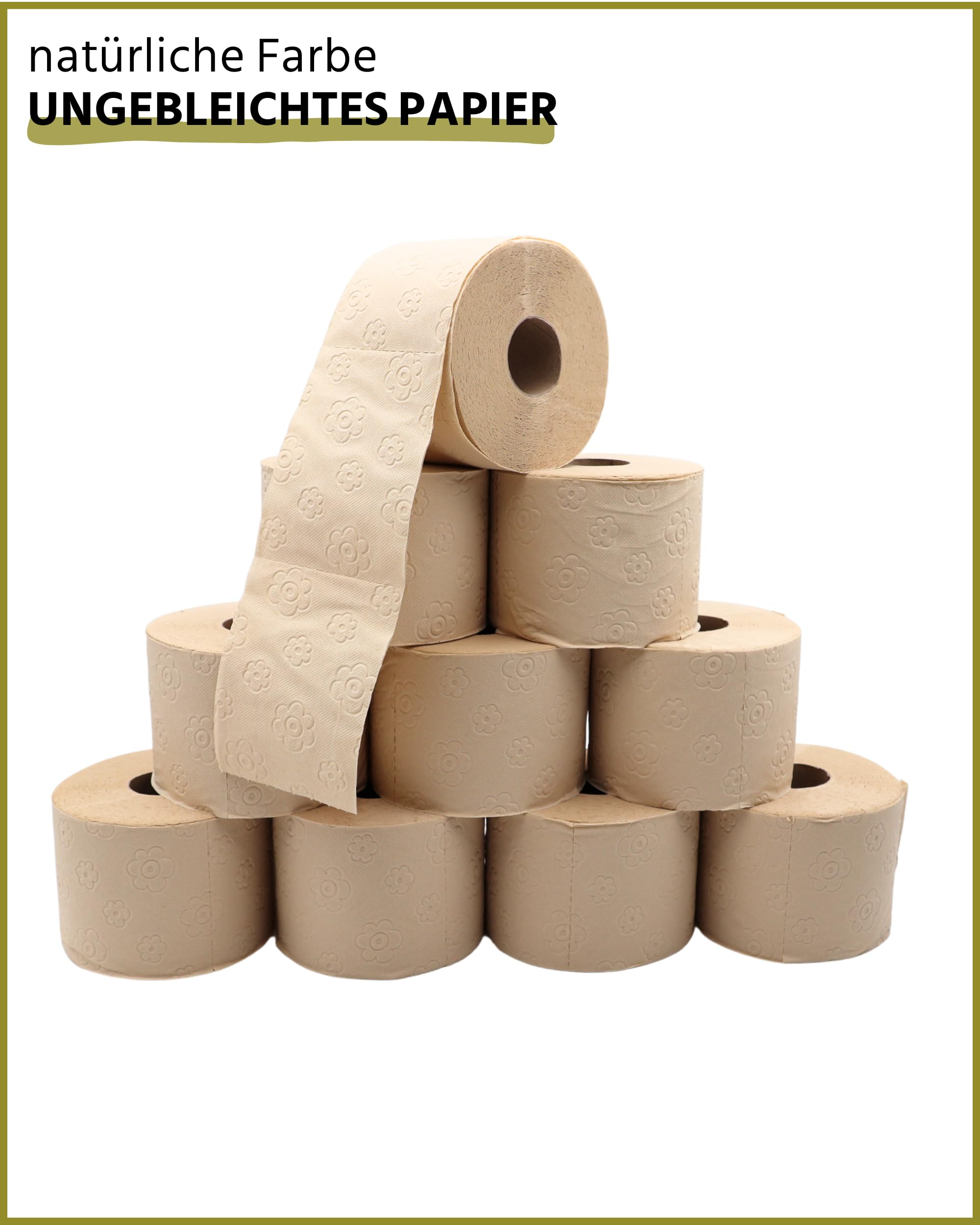 œcolife Bambus Toilettenpapier, 75 Rollen, 3-lagig, Ungebleicht in natürlichem Beige, 180 Blatt pro Rolle, Frei von Kolophonium & Chlor, Nachhaltig & Plastikfrei verpackt | ohne Kolophonium