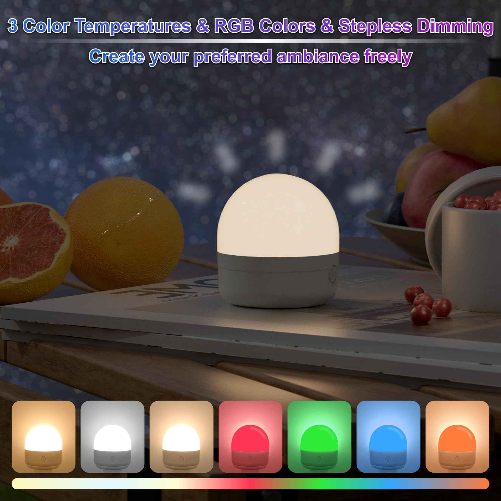 USB-C Wiederaufladbare Glühbirne E27, 12 RGB 3 Farben Glühbirne mit Fernbedienung Aufladbar, 7W glühbirne E27 Dimmbar, Timing-funktion, Notlicht Mit Magnetische für Camping Party Zimmer, 2 Stück