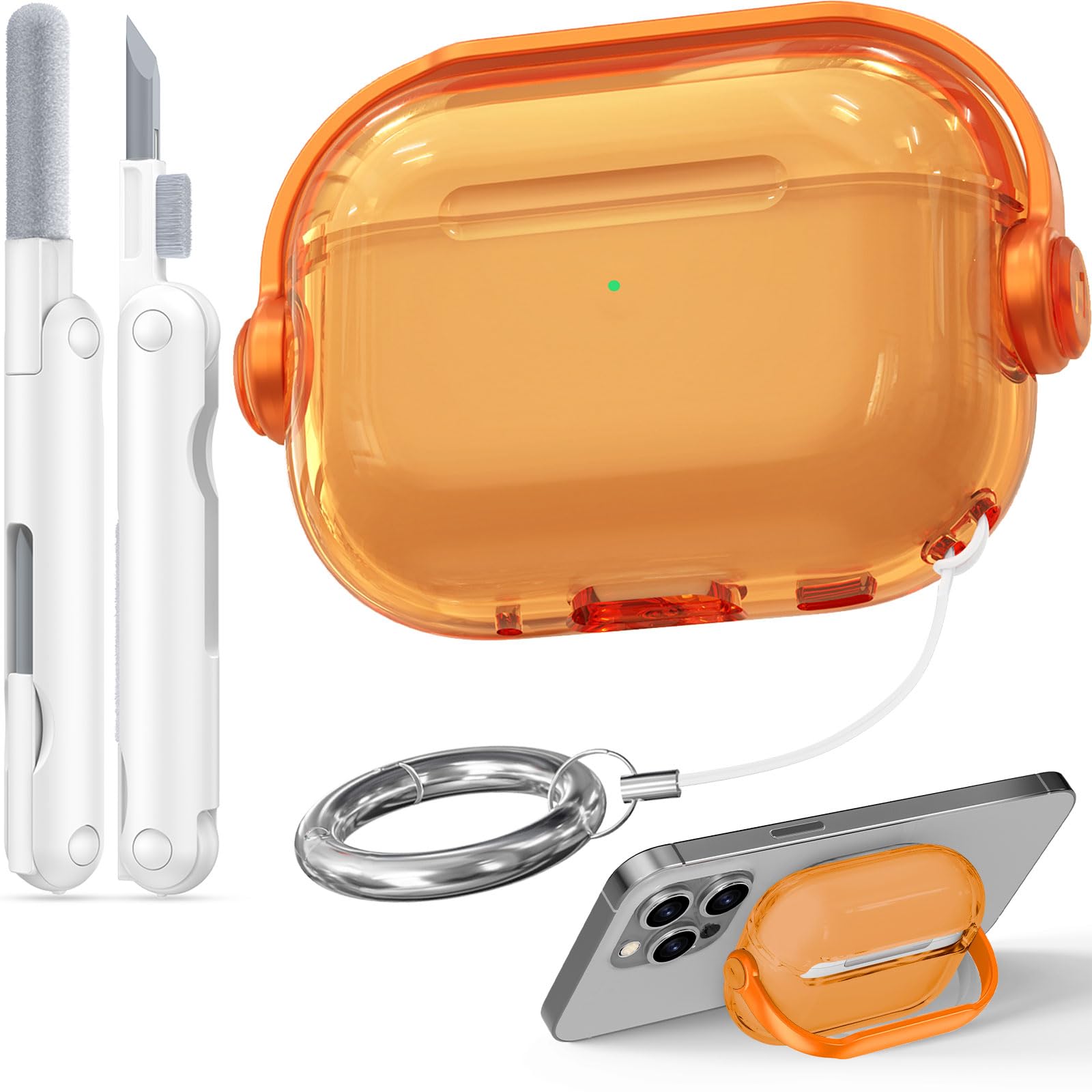 for Airpods Pro 3 Case,Safety Lock Cases for Apple Airpod Pro 3 (2025) with Cleaner Kit, Drop Protection Air pods Pro3 Case Cover for Men for Women with Keychain,Clear Orange