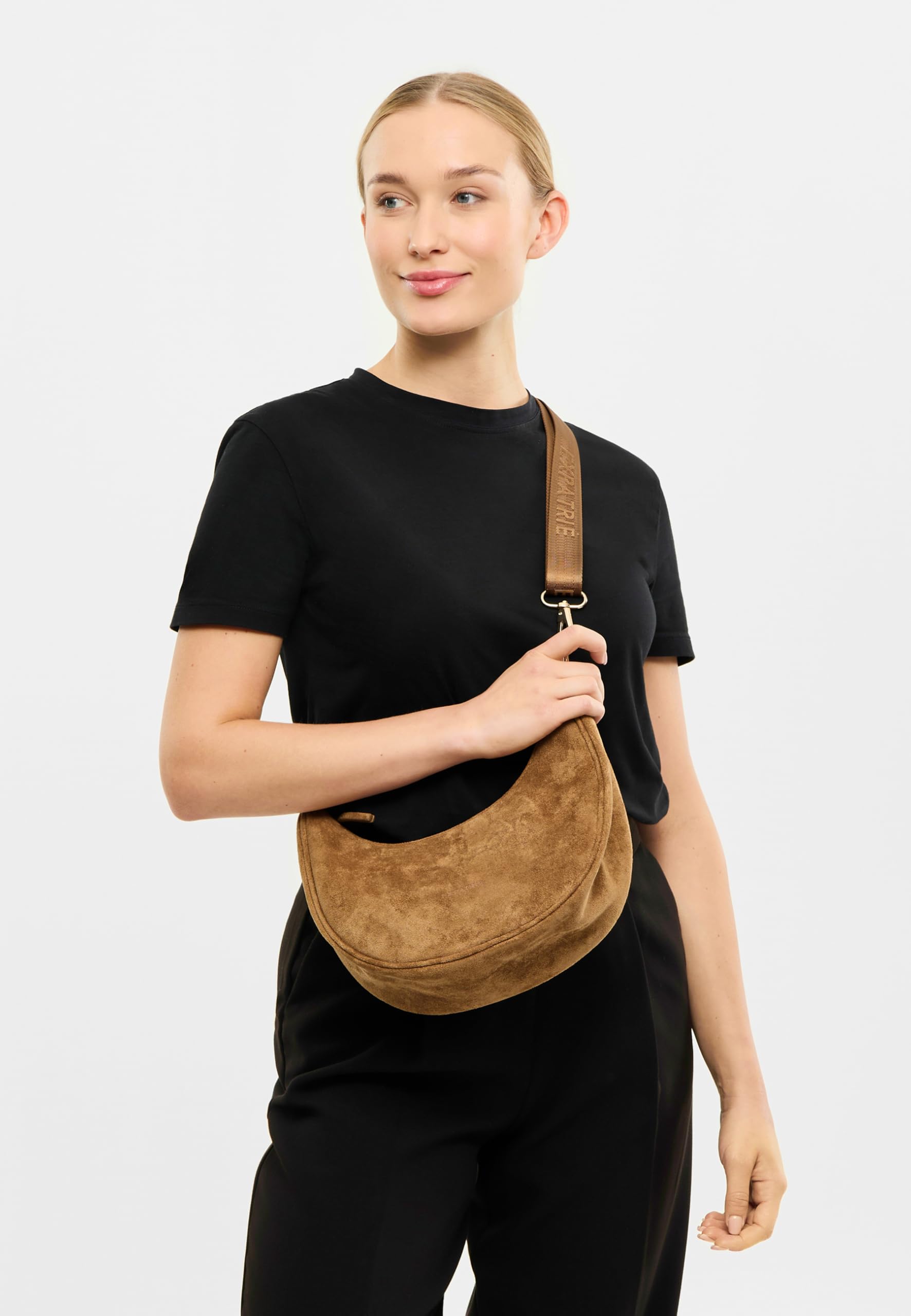Expatrié Borsa a Tracolla Donna - Lea Small Suede - Borsa a Spalla Mezzaluna - Crossbody Moon Bag - Marsupio Rotonda in Pelle Vegana - Idrorepellente