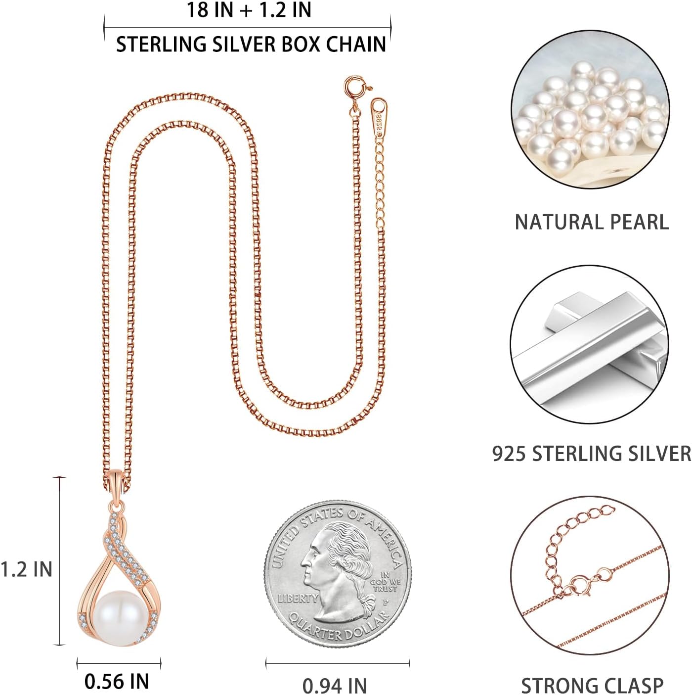 Celtic Infinity Pearl Pendant Necklace for Women, 925 Sterling Silver Good Luck Irish Pendant with 10MM Freshwater Cultured Pearl, White/Rose/ 14K Gold Plated Jewelry Gift - Image 6