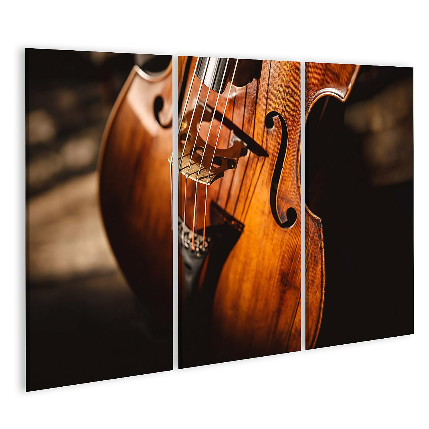 islandburner Cuadro sobre lienzo, impresión nostálgica de contrabajo, impresión artística para salón para amantes de la música, 3 piezas, edición Z1