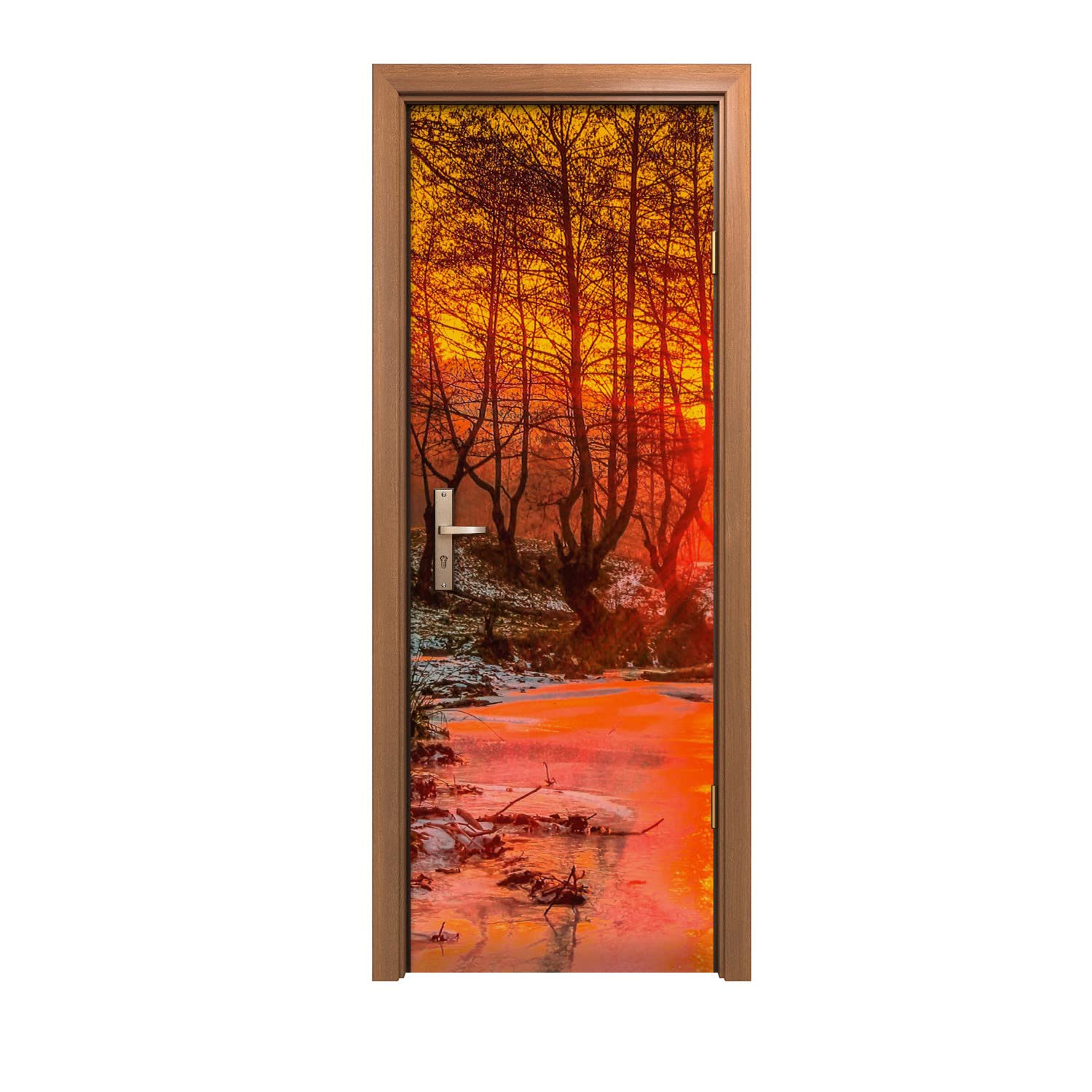 Autocollant de porte anti-bulle forest river snow 70x200cm pour rénovation facile