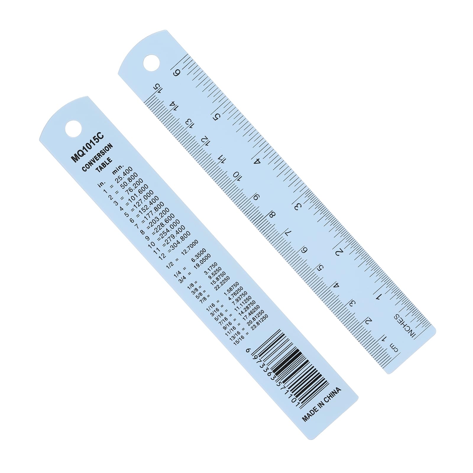 PATIKIL 15cm/6" Metal Ruler, 2 Pack Aluminum Alloy Rulers with Centimeters, Millimeters, Inches and Conversion Table Straight Edge Ruler for Writing Machinist Drafting, Blue