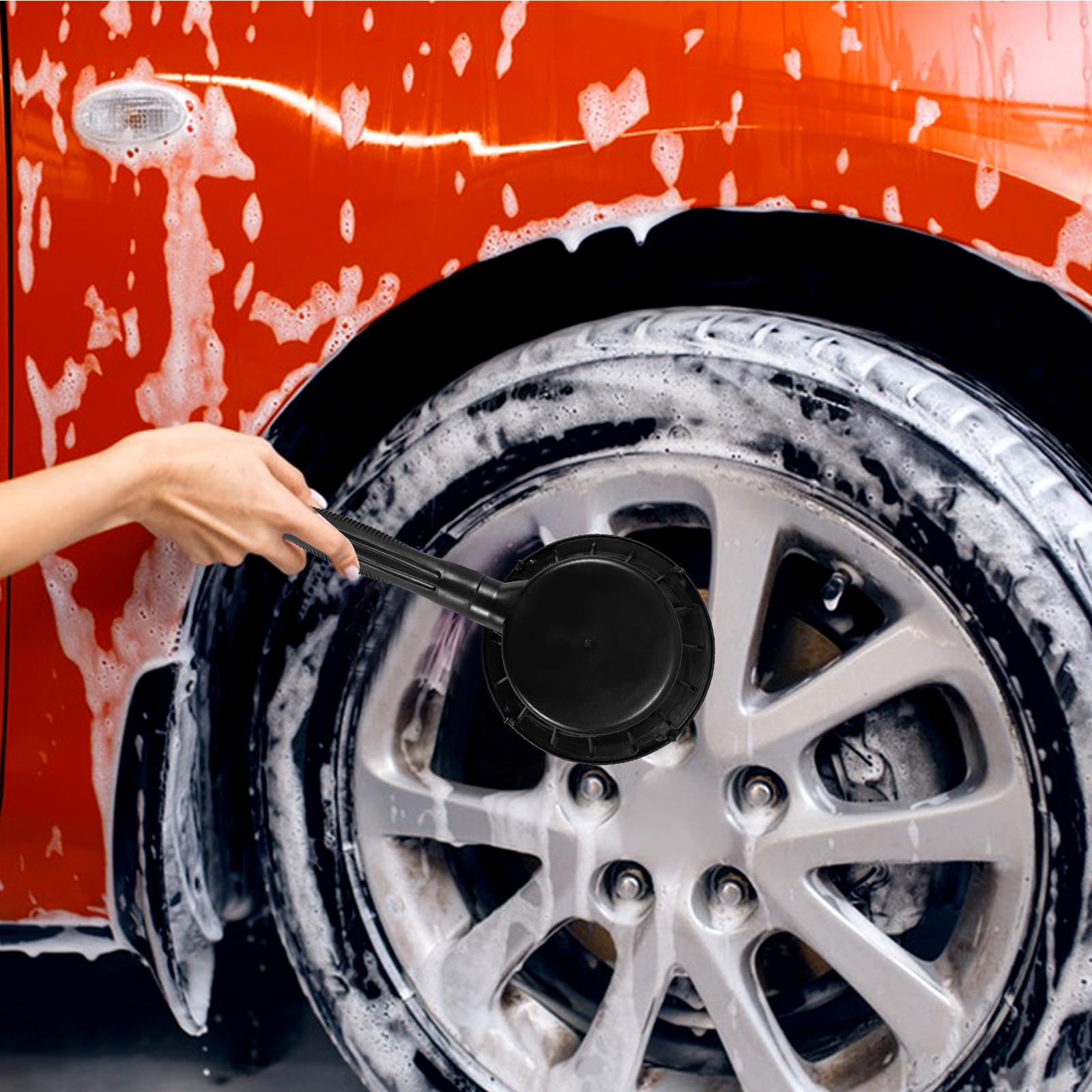 Spazzola Ruote Auto per Pulizia Pneumatici Nera in ABS | Compatibile la Maggior Parte dei Washer a Pressione, Raggiunge Spazi Stretti, per Lavaggio Cerchi