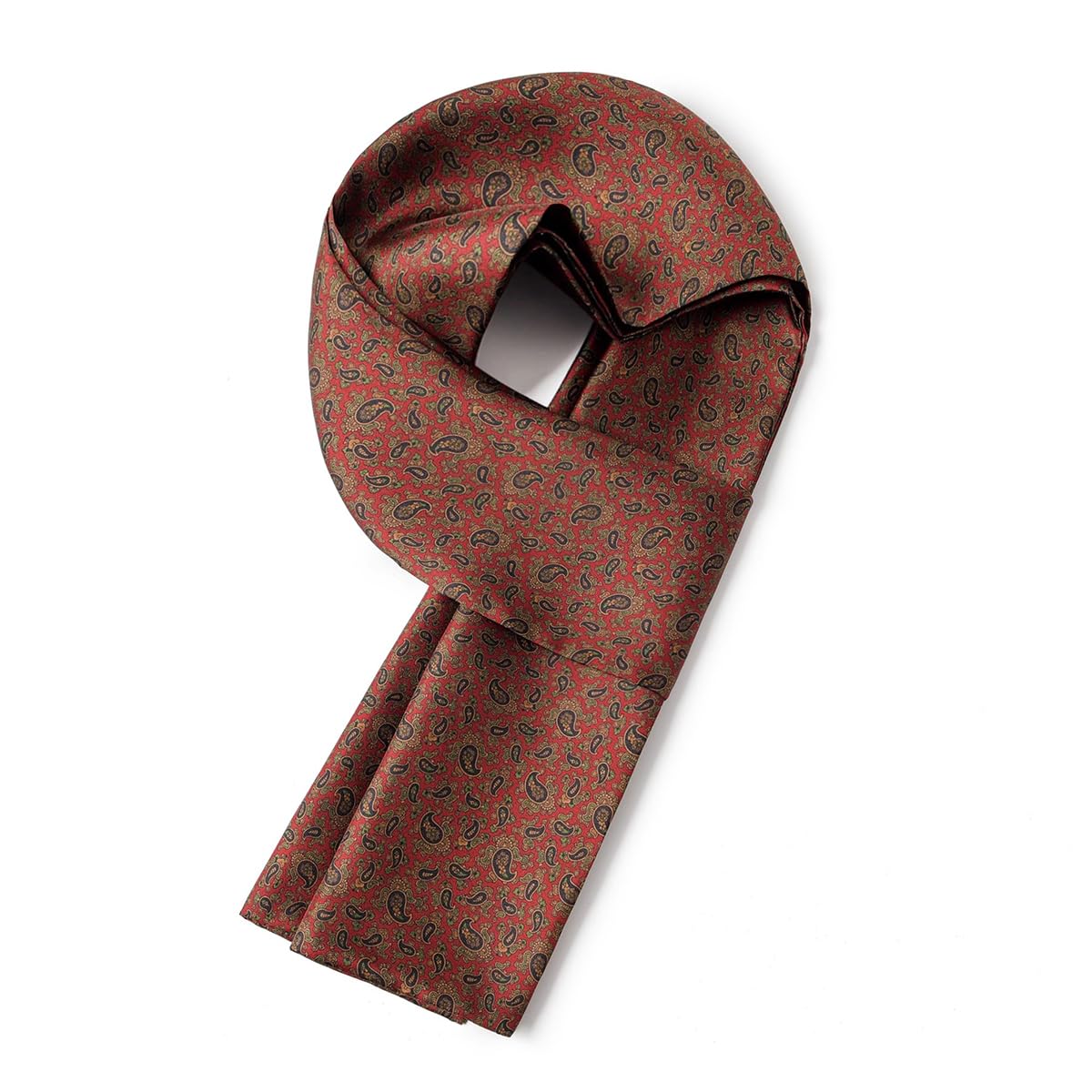 XUYUZUAU Men Silk Scarves 100 Silk Scarf Twill Double Layer Neckwear Wrap Casual Formal Business 170x22cm (Paisley Pattern Red)