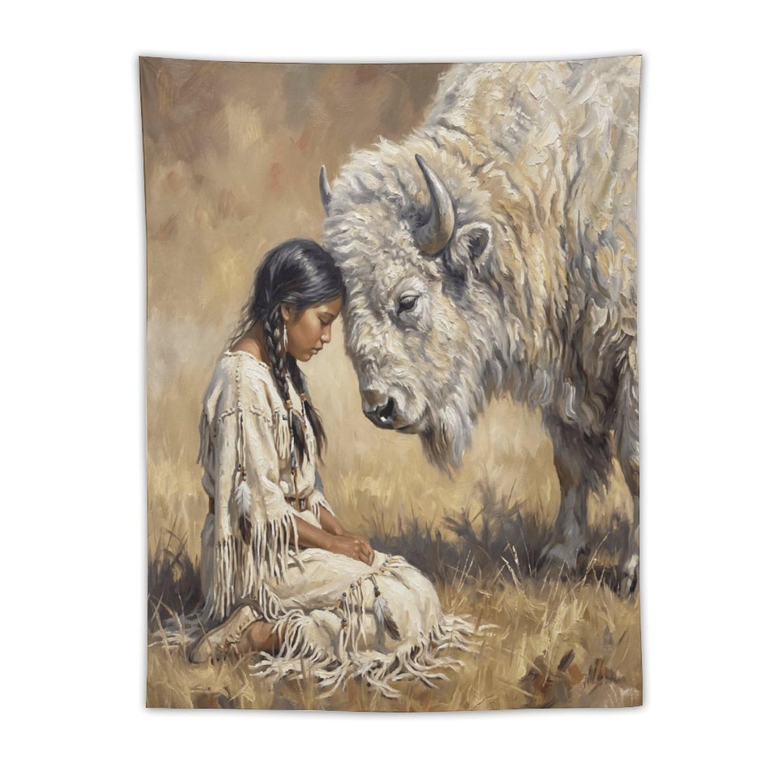 W7C8U2X3 White Buffalo Woman Rustic Wall Tapestry, Reading Corner