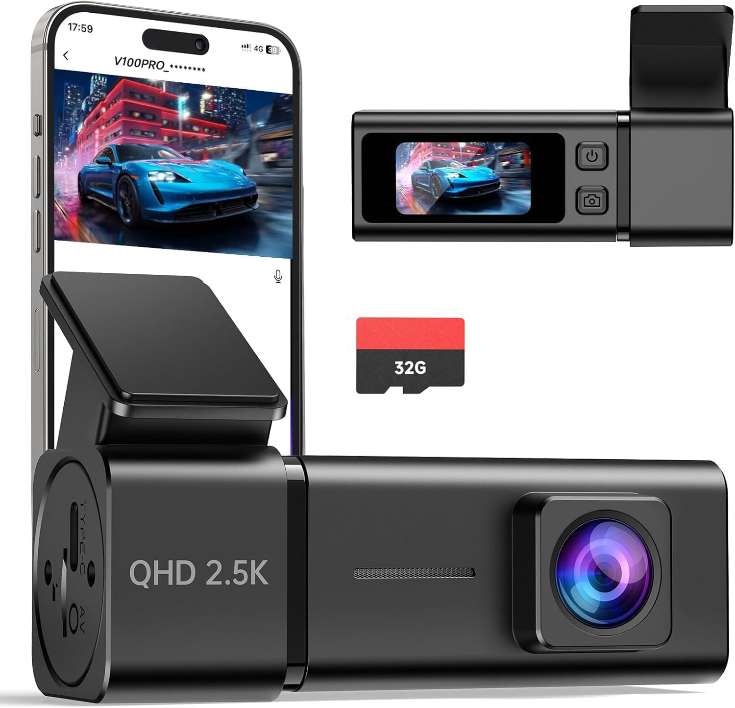 Dash Cam 2.5K con pantalla para autos 32GB WiFi