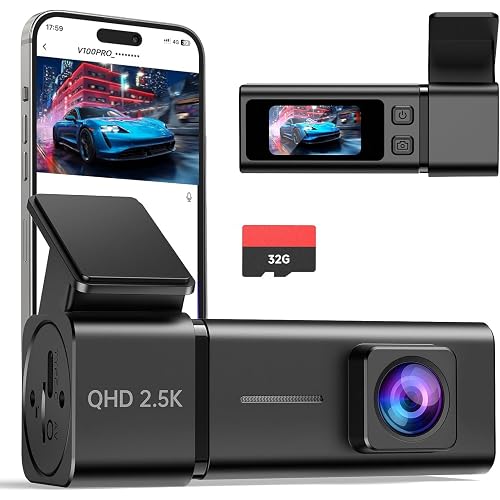 Dash Cam 2.5K Front Dash Camera for Cars with App, WiFi Mini Dashcam Built-in IPS Screen, Night Vision, G-Sensor, Smart Voice, Loop Recording, 24H Parking Mode, 32G SD Card Included, Support 256GB Max