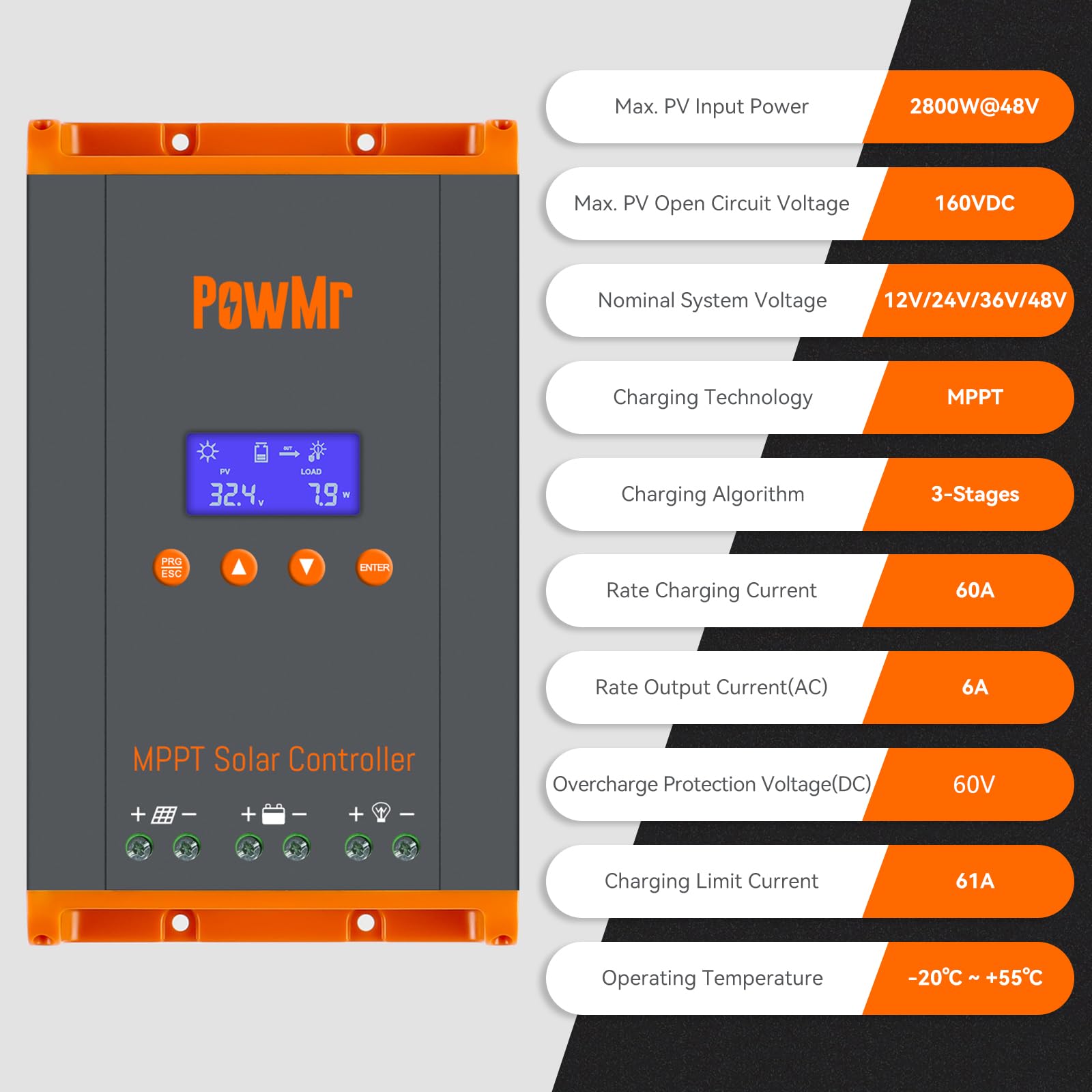 PowMr PWM 60A Solarladeregler 12/24/36/48V – Auto Produktbild-Vorschau 4