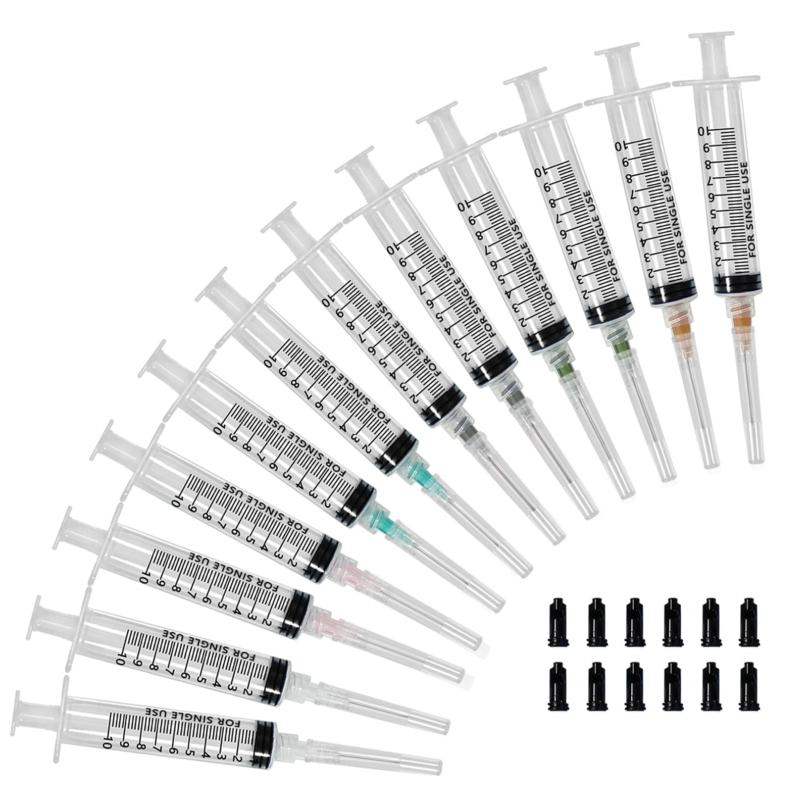 12Pcs Luer Lock Syringe, 10ml Reusable Screw-On Needle Syringe, 14-27G Blunt Tip Twist-Lock Syringes, Threaded Tip With Dispensing Needles and Caps for Rhinestones Oil (Style 2)