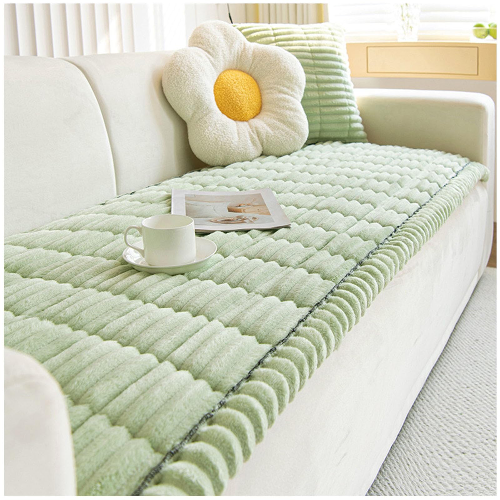 Housse de canapé lavable en cordon vert 90x180 antidérapante