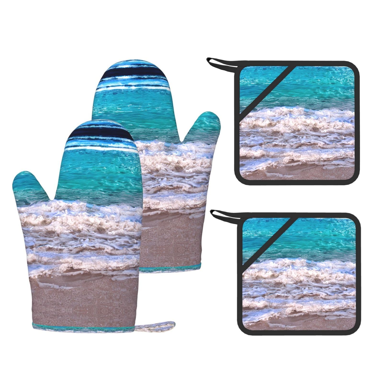Maniques en silicone anti-chaleur cuisine gant silicone lot de 4 maniques plage tropicale blanc
