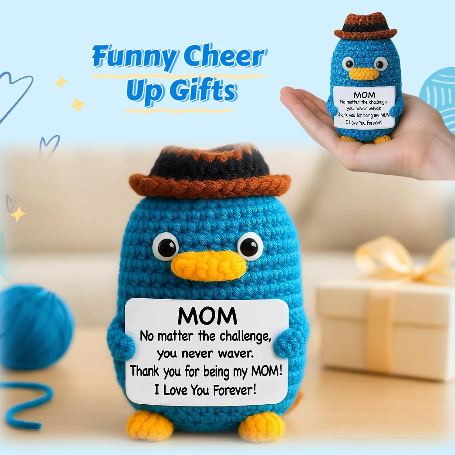 Gifts for Mom, Cute Handmade Positive Crochet Platypus Presents for Mommy Mama Mother in Law, Funny Mothers Day Birthday Gifts for Mom from Daughter/Son - Image 9