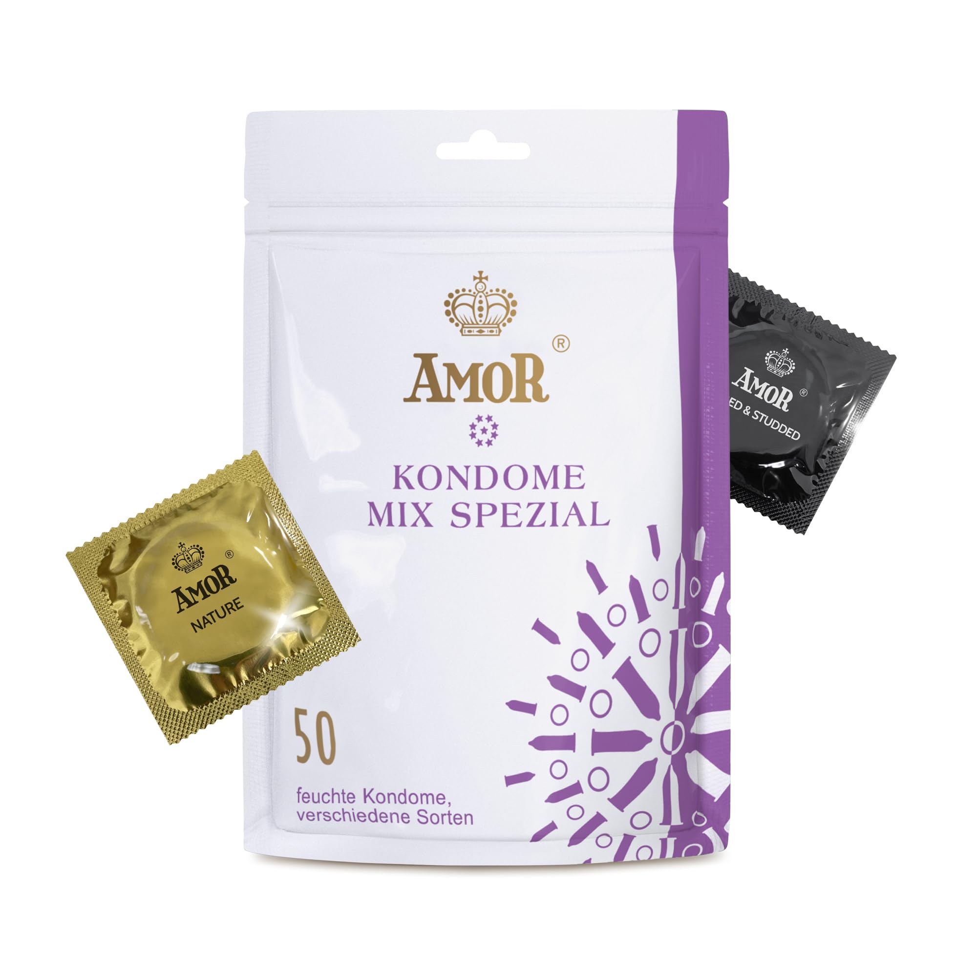 AMOR Premium Condoms Mix Special, Extra Variety, Sample Pack, Ø 53/54 mm, Pack of 50