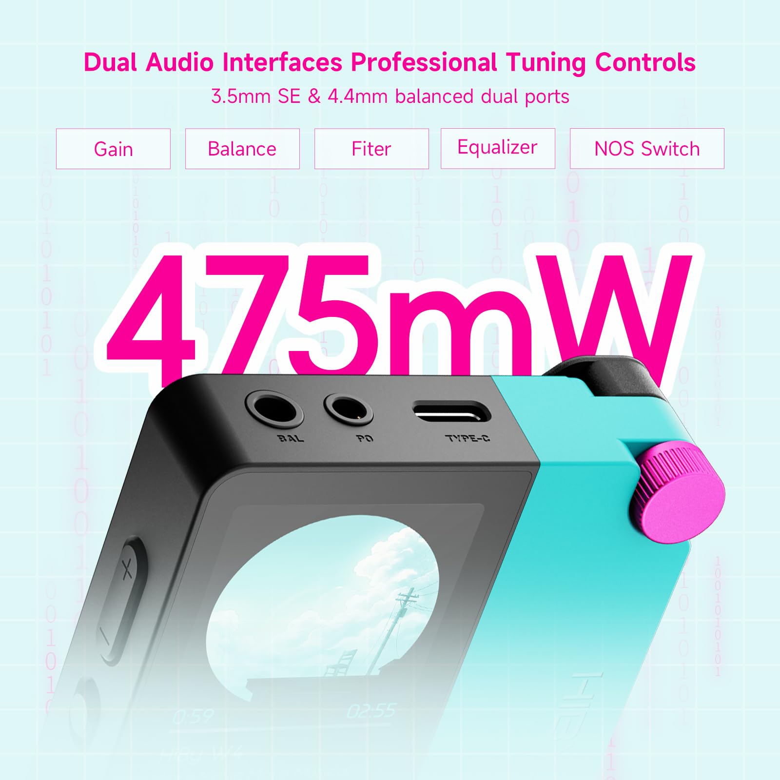 HiBy W4 Bluetooth-Kopfhörer-Verstärker USB DAC, BT 5.4 & NFC, aptX Lossless LDAC, Dual DAC, DSD512 PCM 768 kHz, 5,1 cm Touchscreen, CVC Mikrofon, 3,5 mm & 4,4 mm symmetrischer Ausgang