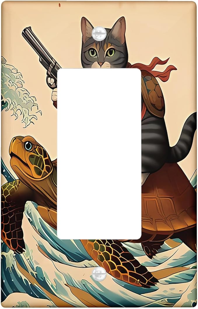 Vintage Cat Light Switch Cover Plate Funny Turtle Wave Japanese Ocean ...