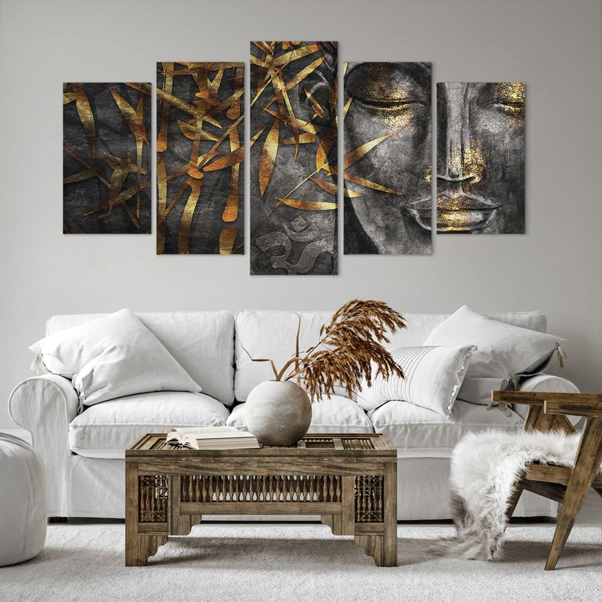 ARTTOR Wandbilder Dekoration Wohnzimmer Buddha Gold Bodhisattva Bilder auf Leinwand 160x85cm Leinwandbild Schlafzimmer Set 5 teilige Wand Kunstdruck Art Groß XXL Wanddeko Bild Canvas EA160x85-4442