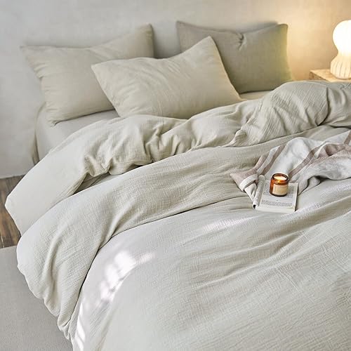 Miniatura 9 de VM VOUGEMARKET Juego de funda de edredón de 3 piezas para cama Full, Queen y King, de algodón lavado ultra suave, cómodo, con cremallera, de lujo,