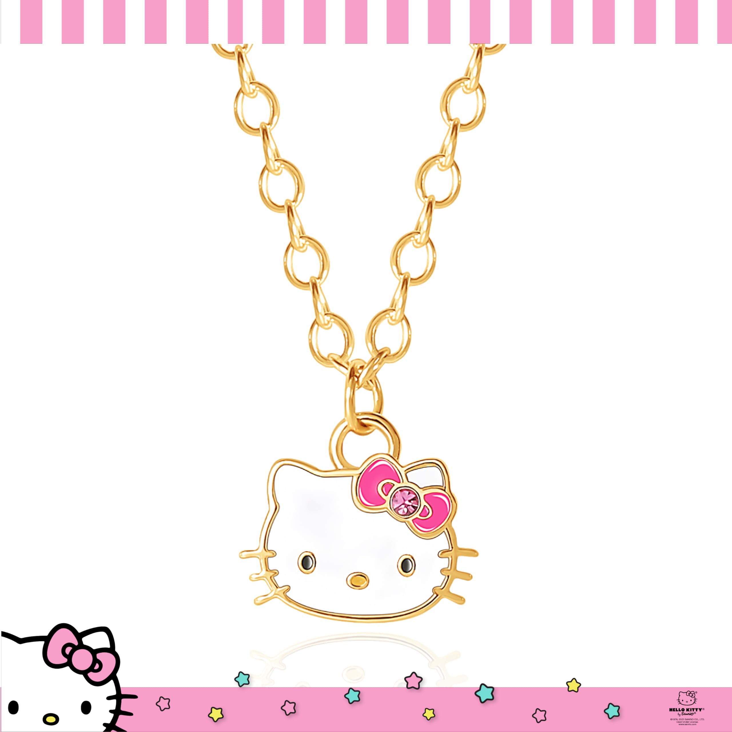 Hello Kitty Sanrio Womens Mother Daughter Necklace Set for 2 Official License, Flash-Plated Necklaces 16"+2"