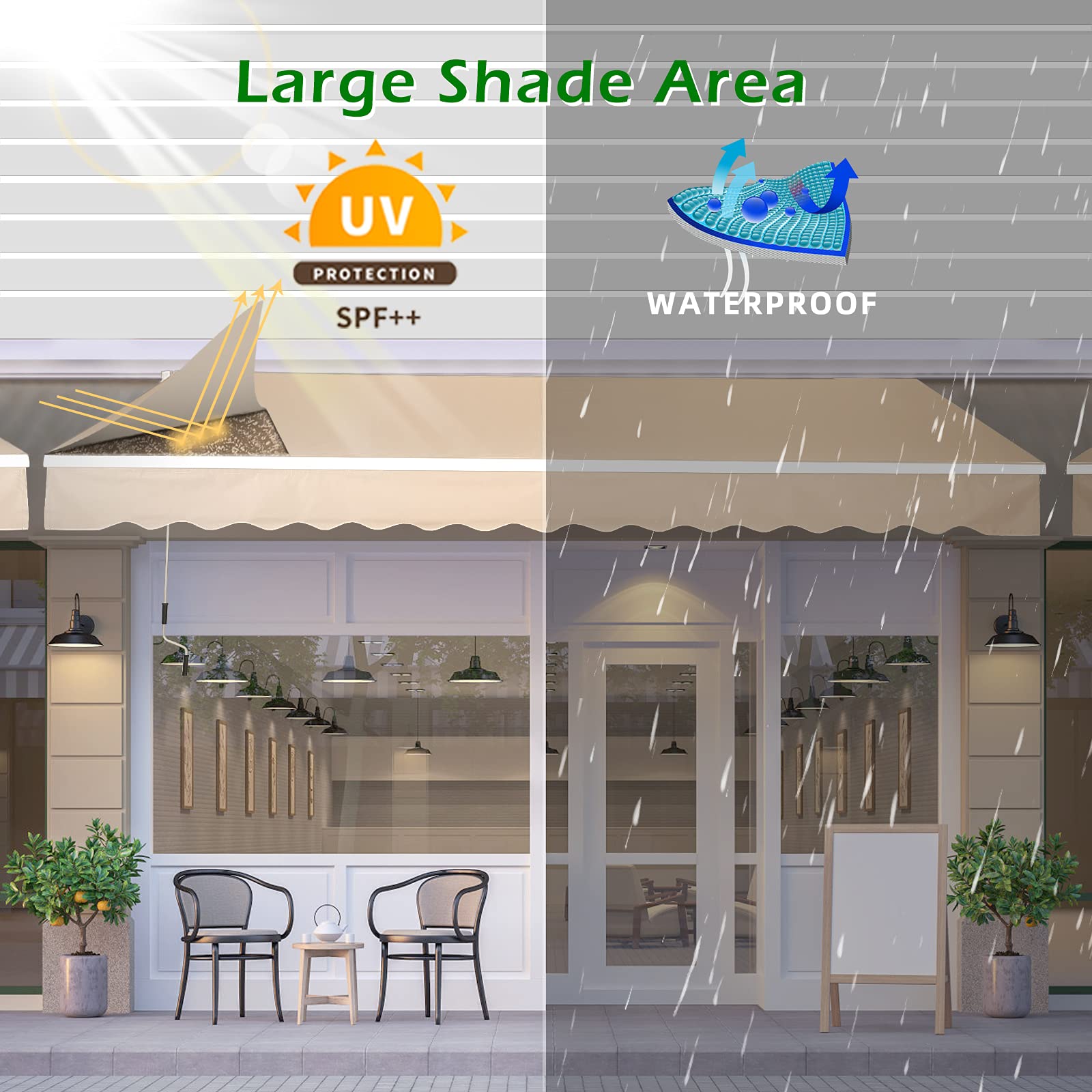 AECOJOY 10'×8' Patio Awning Retractable Sun Shade Awning Cover Outdoor