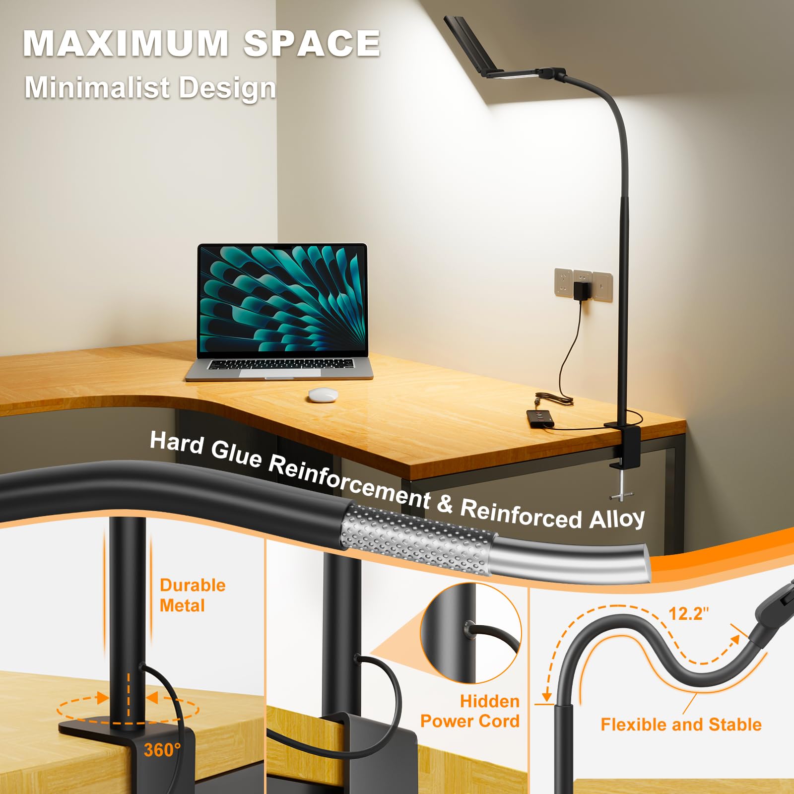 KARY LED Desk Lamp With Clamp - White LA-1118 | UK