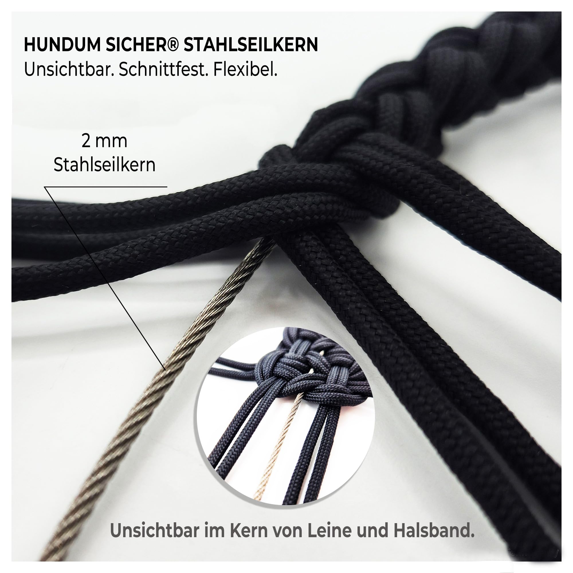 Anti-Diebstahl Hundehalsband & Leine für große Hunde - Abschließbar & schnittfest, handgemachtes Set aus Paracord mit Stahlseil-Kern (Leine M (180cm))
