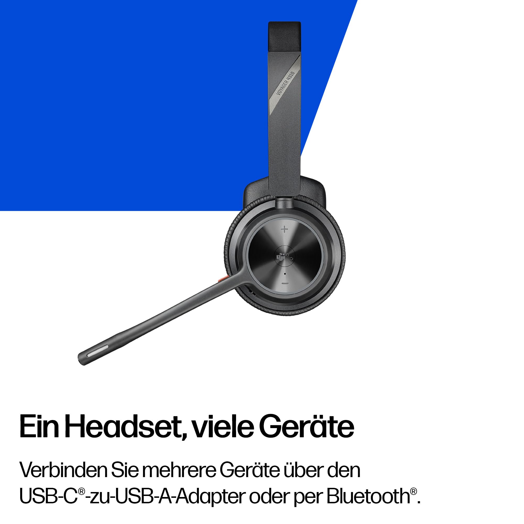 Poly Voyager 4310, schnurloses UC-Headset und Ladestation – Ein-Ohr-Bluetooth-Headset mit Noise Cancelling-Mikrofonarm – Verbindung mit PC/Mac/Mobiltelefon – Kompatibel mit Teams (zertifiziert), Zoom
