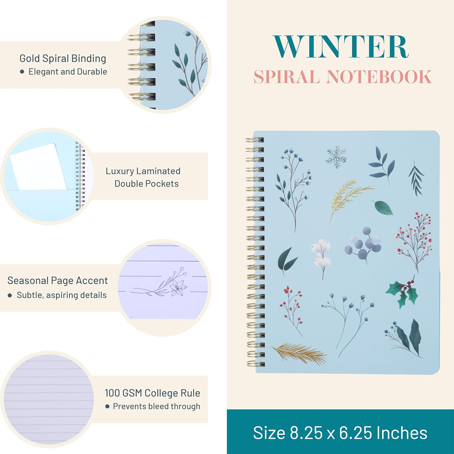 Winter Spiral Notebook Gift Set for Women – 3 Aesthetic Pastel Journals, Keepsake Box & Travel Pouch – Cute Spiral-Bound Stationery Bundle, Holiday Writing Journal Pack, Winter Wonderland Journal Set