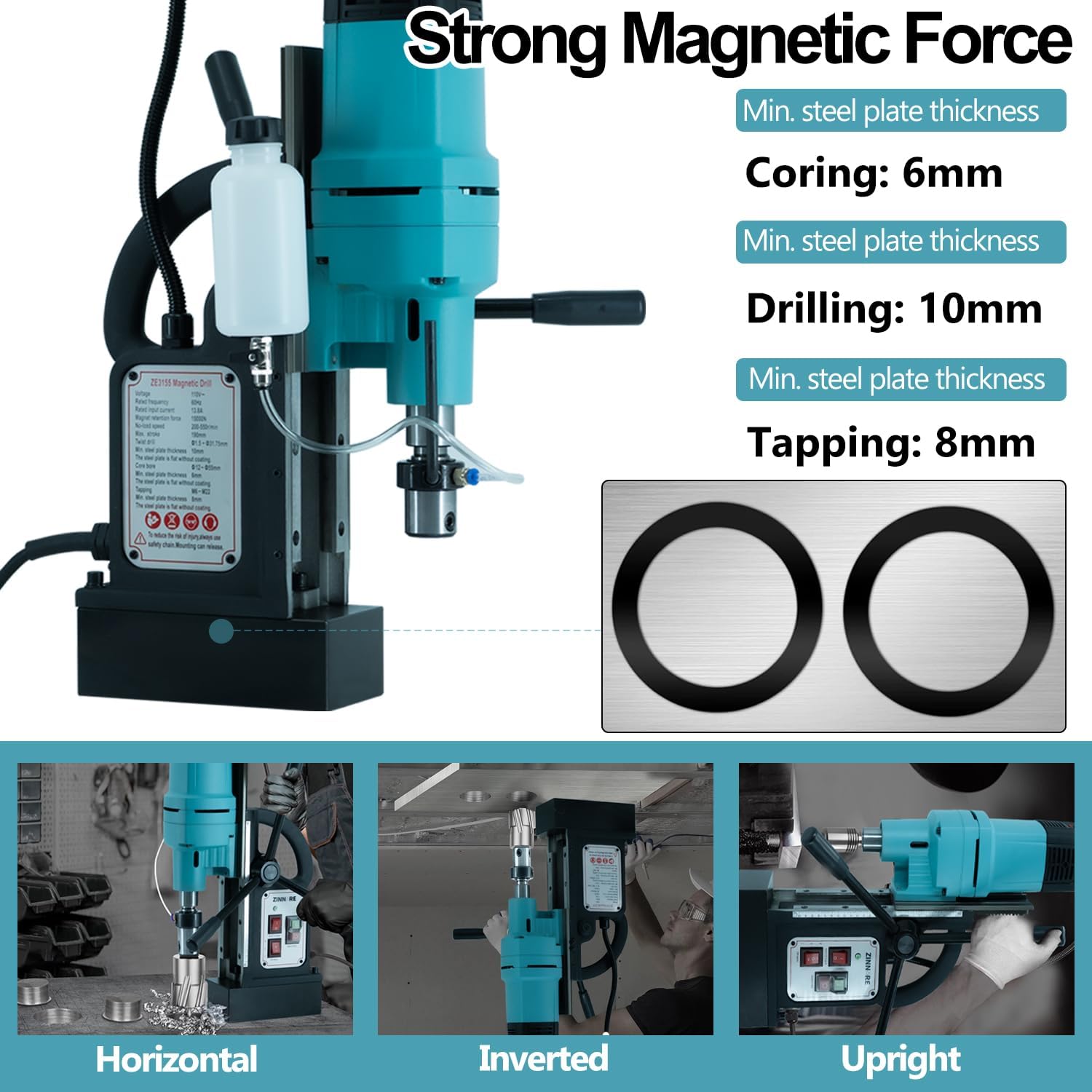 Mag Drill Press, 1800W Magnetic Drill, 2-3/18 inch Max Boring Diameter, 3370lbf/15000N Mag Force, Portable Electric Mag Drill Press for Metal Surface